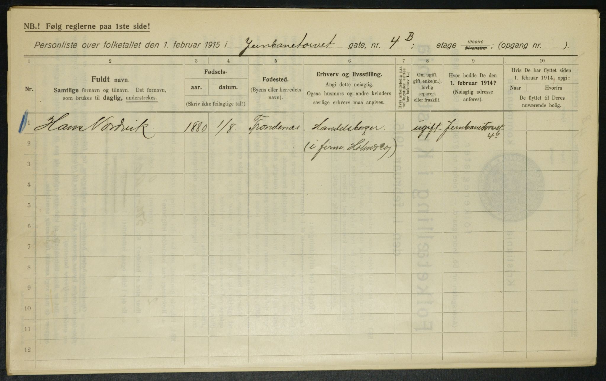 OBA, Municipal Census 1915 for Kristiania, 1915, p. 46480