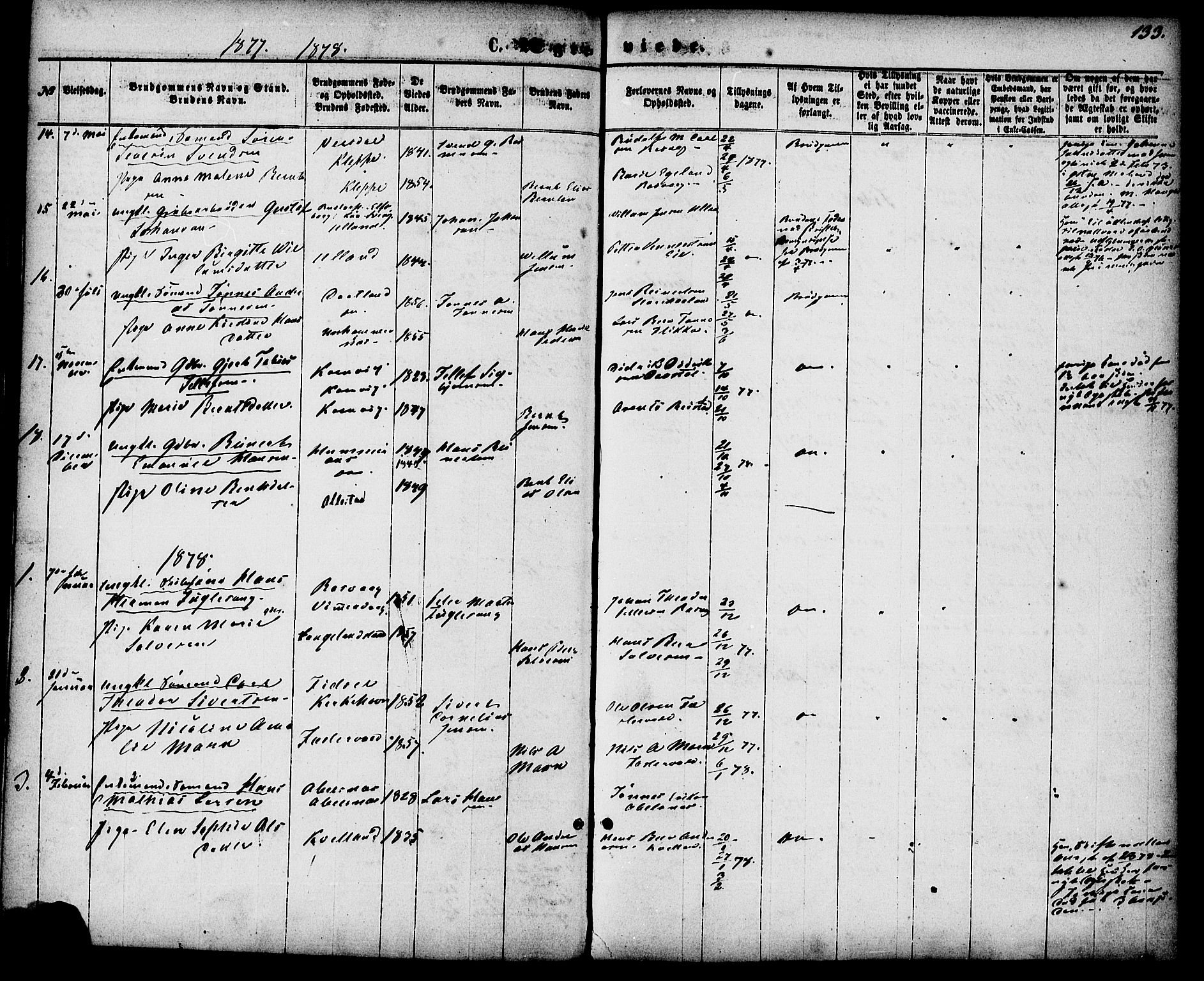 Flekkefjord sokneprestkontor, AV/SAK-1111-0012/F/Fa/Fab/L0005: Parish register (official) no. A 5, 1870-1886, p. 133