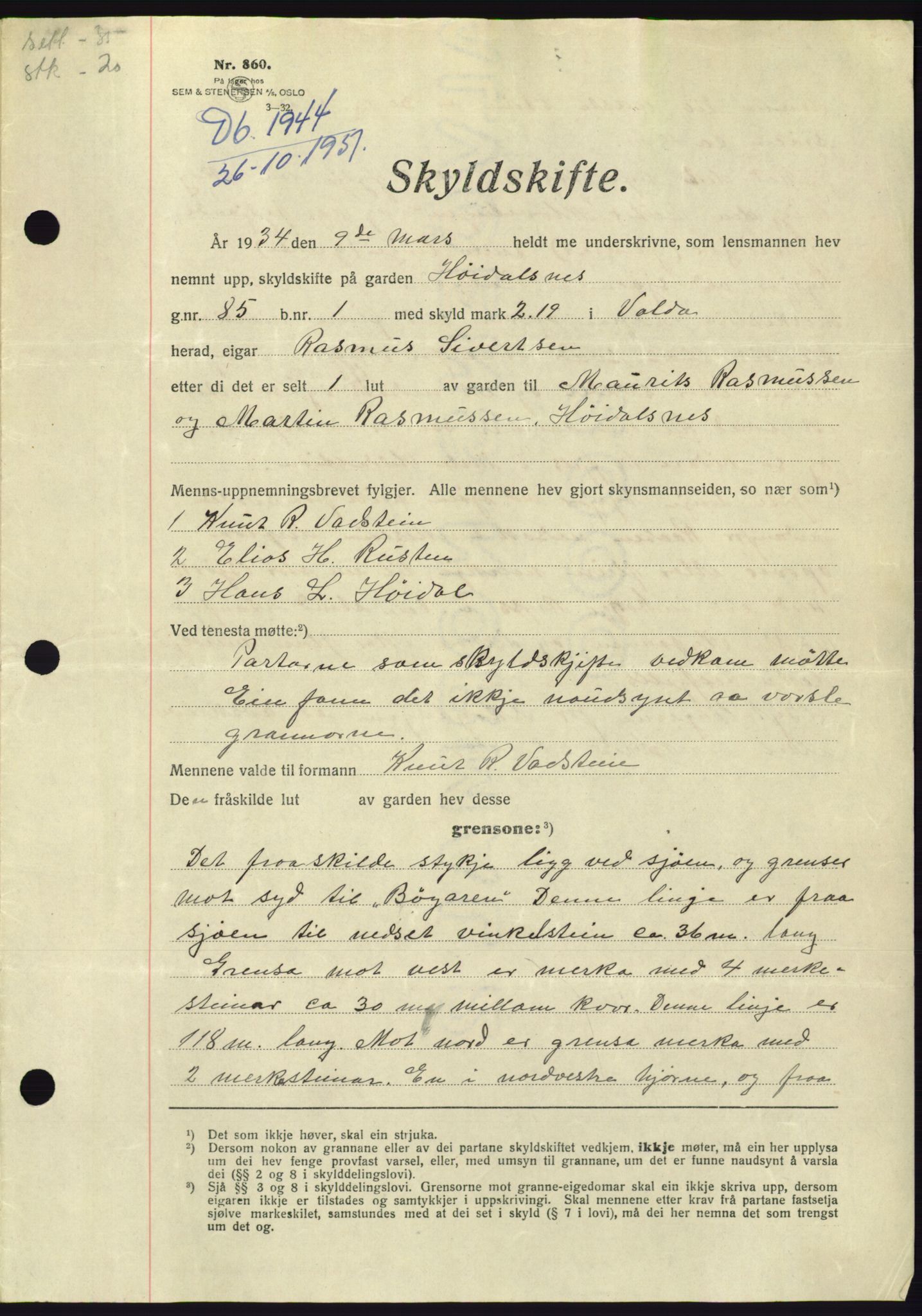 Søre Sunnmøre sorenskriveri, AV/SAT-A-4122/1/2/2C/L0090: Mortgage book no. 16A, 1951-1951, Diary no: : 1944/1951