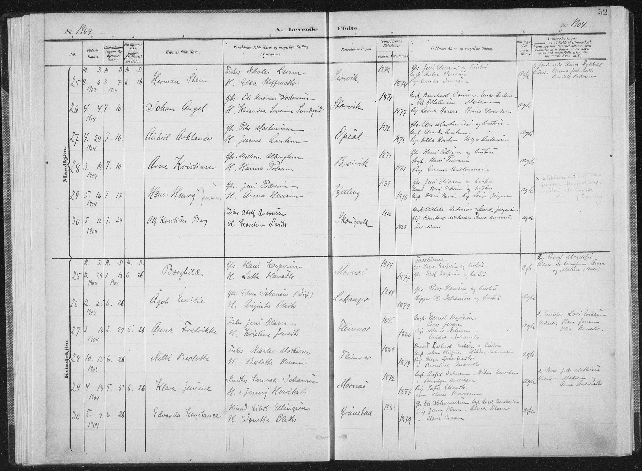 Ministerialprotokoller, klokkerbøker og fødselsregistre - Nordland, AV/SAT-A-1459/805/L0102: Parish register (official) no. 805A08I, 1900-1909, p. 52