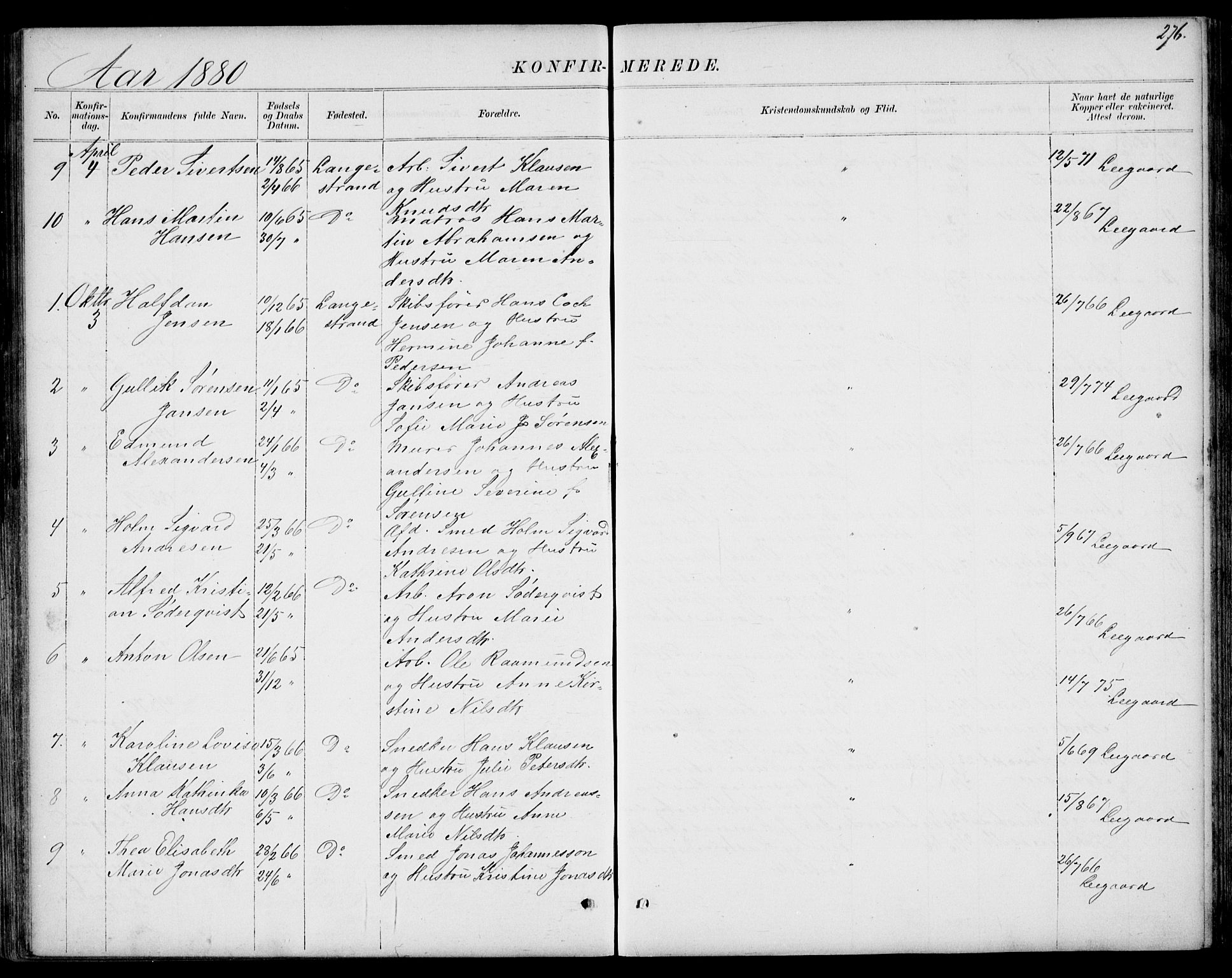 Larvik kirkebøker, SAKO/A-352/G/Gb/L0003: Parish register (copy) no. II 3, 1867-1899, p. 276