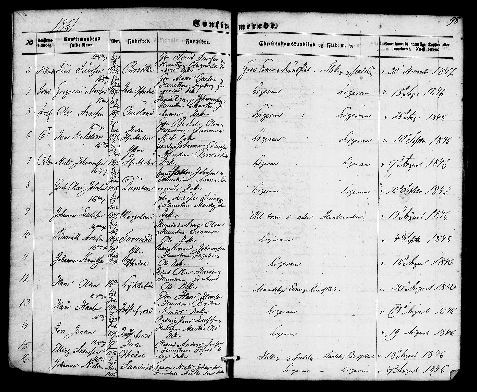 Gulen sokneprestembete, AV/SAB-A-80201/H/Haa/Haac/L0001: Parish register (official) no. C 1, 1859-1881, p. 98