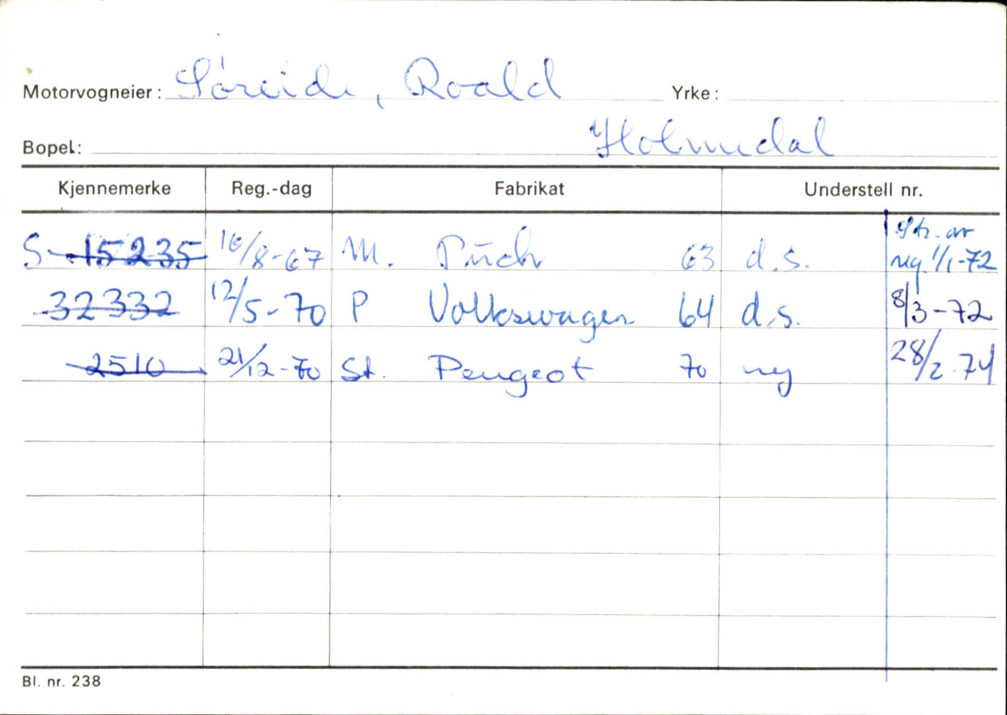 Statens vegvesen, Sogn og Fjordane vegkontor, SAB/A-5301/4/F/L0126: Eigarregister Fjaler M-Å. Leikanger A-Å, 1945-1975, p. 445