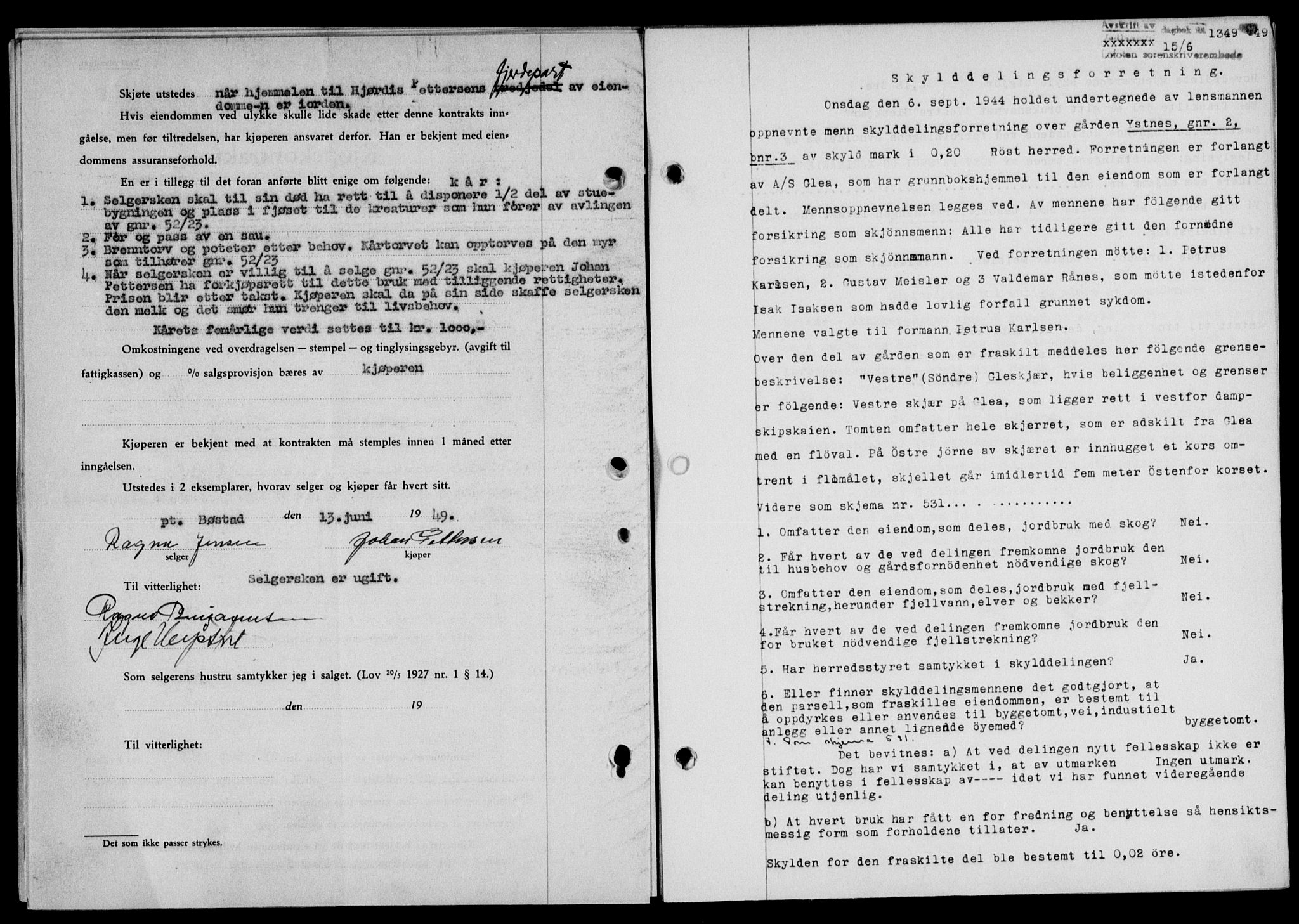 Lofoten sorenskriveri, SAT/A-0017/1/2/2C/L0021a: Mortgage book no. 21a, 1949-1949, Diary no: : 1349/1949