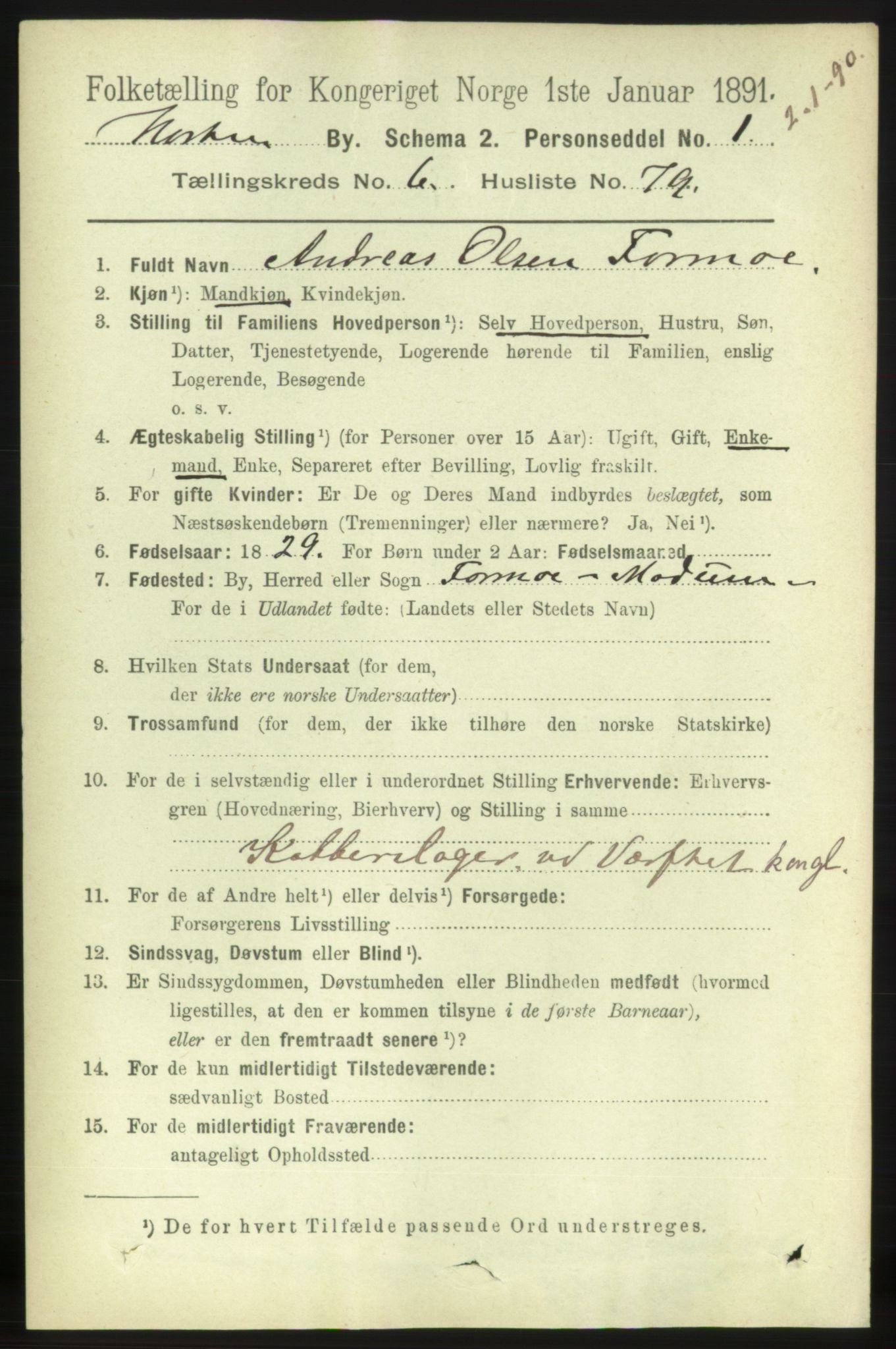 RA, 1891 census for 0703 Horten, 1891, p. 4434