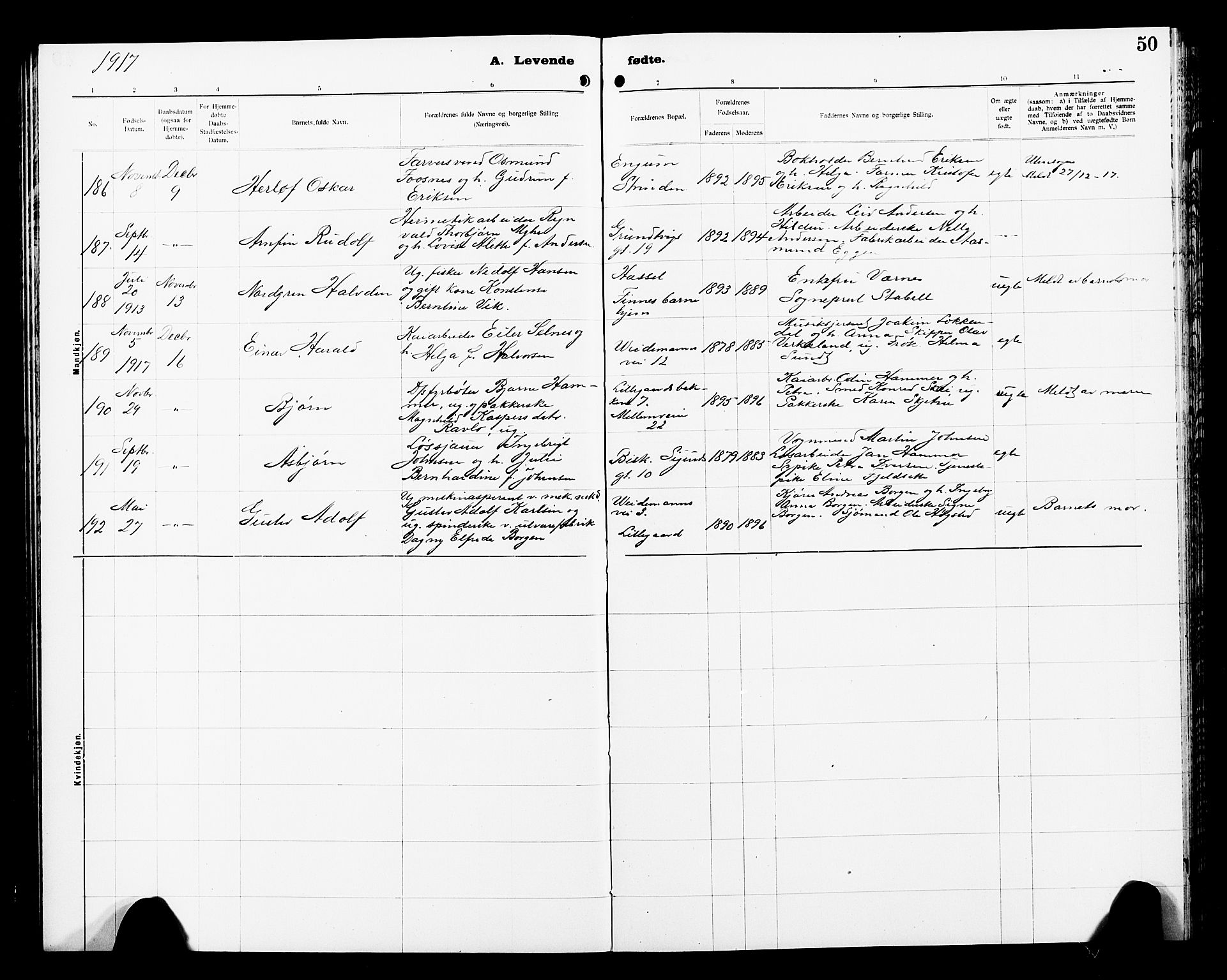 Ministerialprotokoller, klokkerbøker og fødselsregistre - Sør-Trøndelag, SAT/A-1456/605/L0256: Parish register (copy) no. 605C03, 1916-1920, p. 50