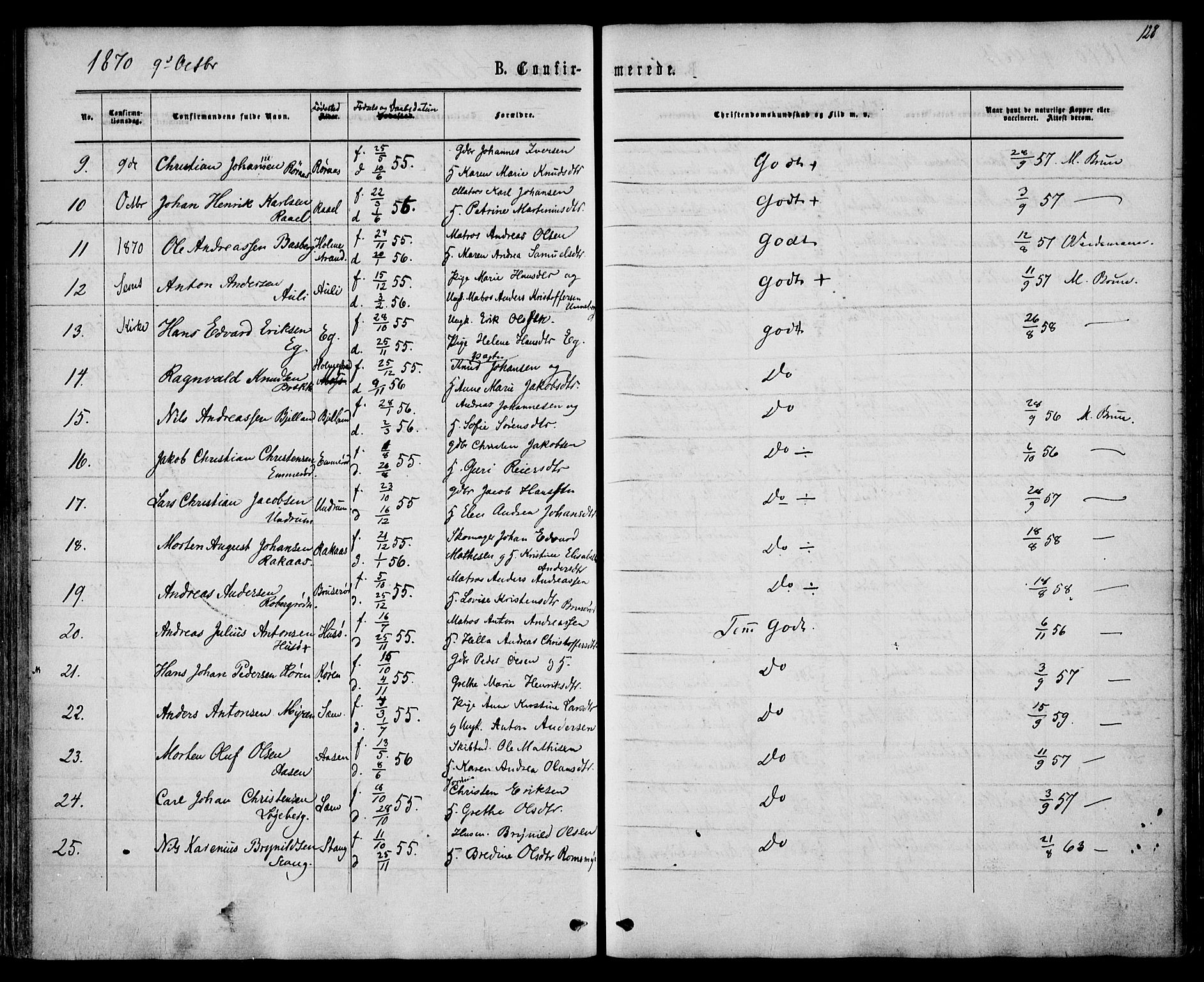 Sem kirkebøker, AV/SAKO-A-5/F/Fa/L0008: Parish register (official) no. I 8, 1866-1873, p. 128