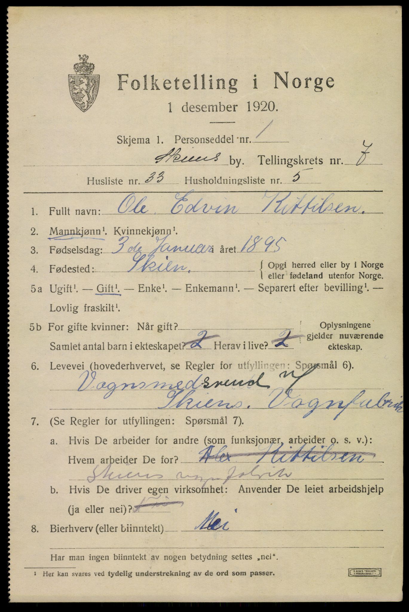 SAKO, 1920 census for Skien, 1920, p. 25316