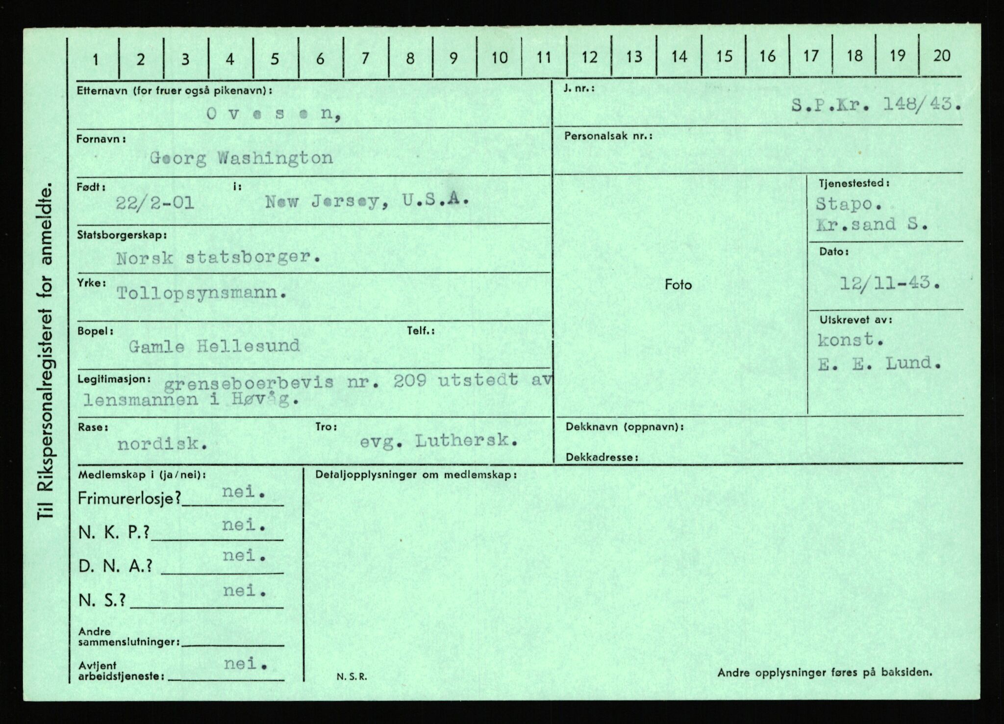 Statspolitiet - Hovedkontoret / Osloavdelingen, AV/RA-S-1329/C/Ca/L0012: Oanæs - Quistgaard	, 1943-1945, p. 2842