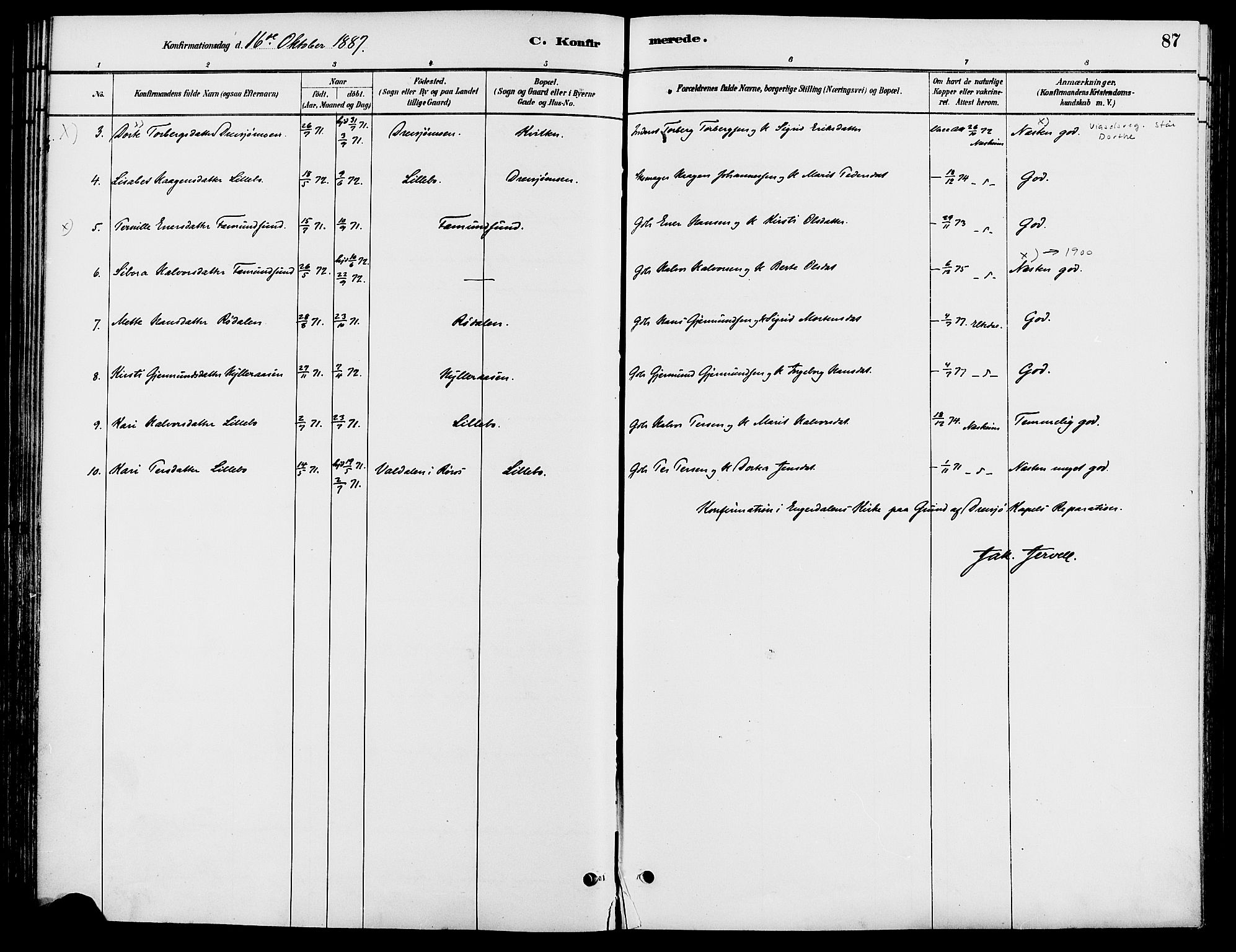 Engerdal prestekontor, SAH/PREST-048/H/Ha/Haa/L0001: Parish register (official) no. 1, 1881-1898, p. 87