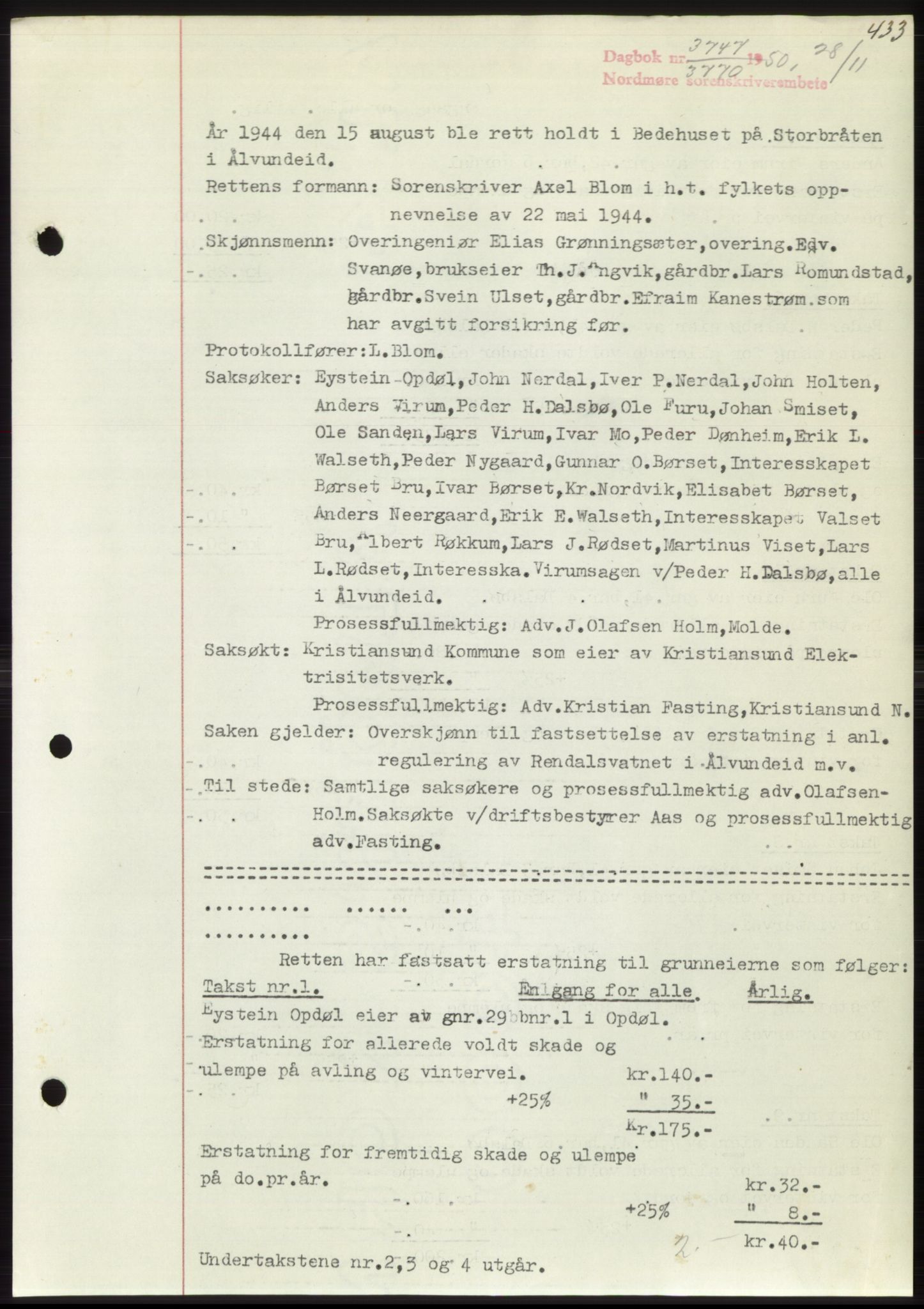 Nordmøre sorenskriveri, AV/SAT-A-4132/1/2/2Ca: Mortgage book no. B106, 1950-1950, Diary no: : 3747/1950