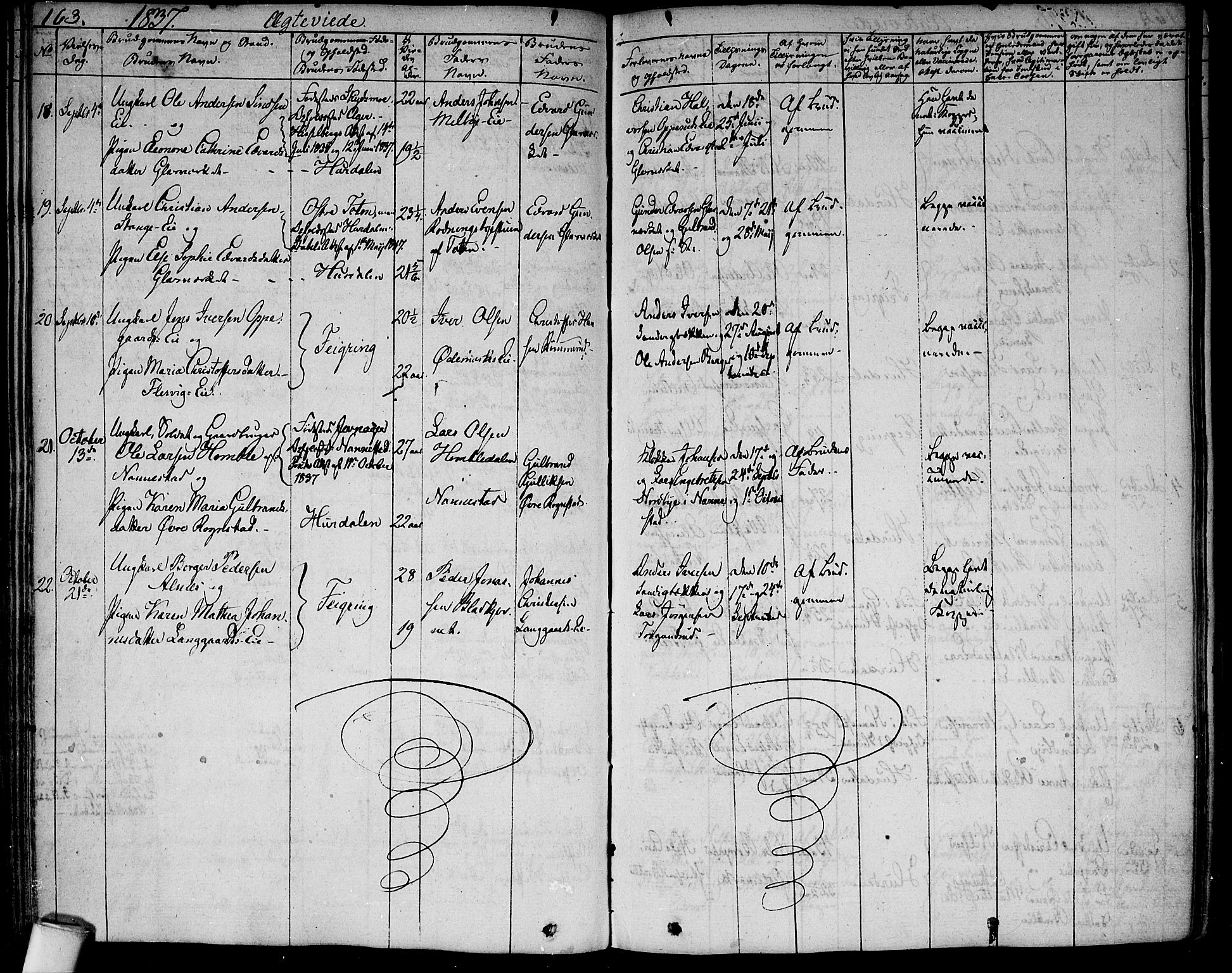 Hurdal prestekontor Kirkebøker, AV/SAO-A-10889/F/Fa/L0004: Parish register (official) no. I 4, 1828-1845, p. 163