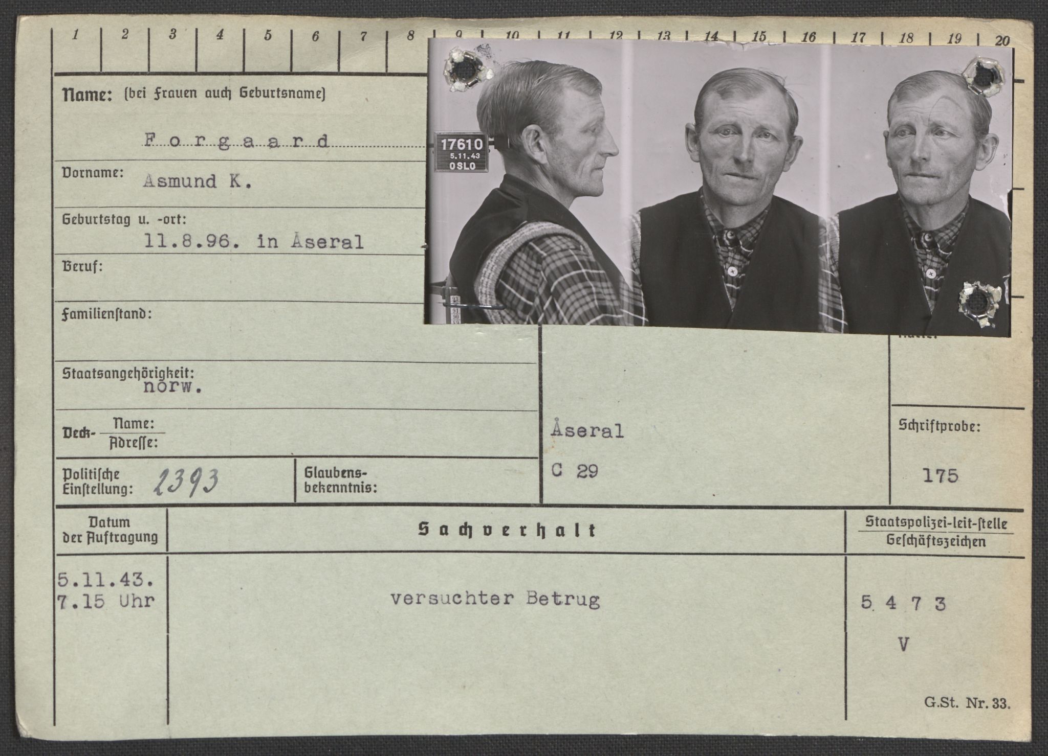 Befehlshaber der Sicherheitspolizei und des SD, AV/RA-RAFA-5969/E/Ea/Eaa/L0003: Register over norske fanger i Møllergata 19: Eng-Hag, 1940-1945, p. 448