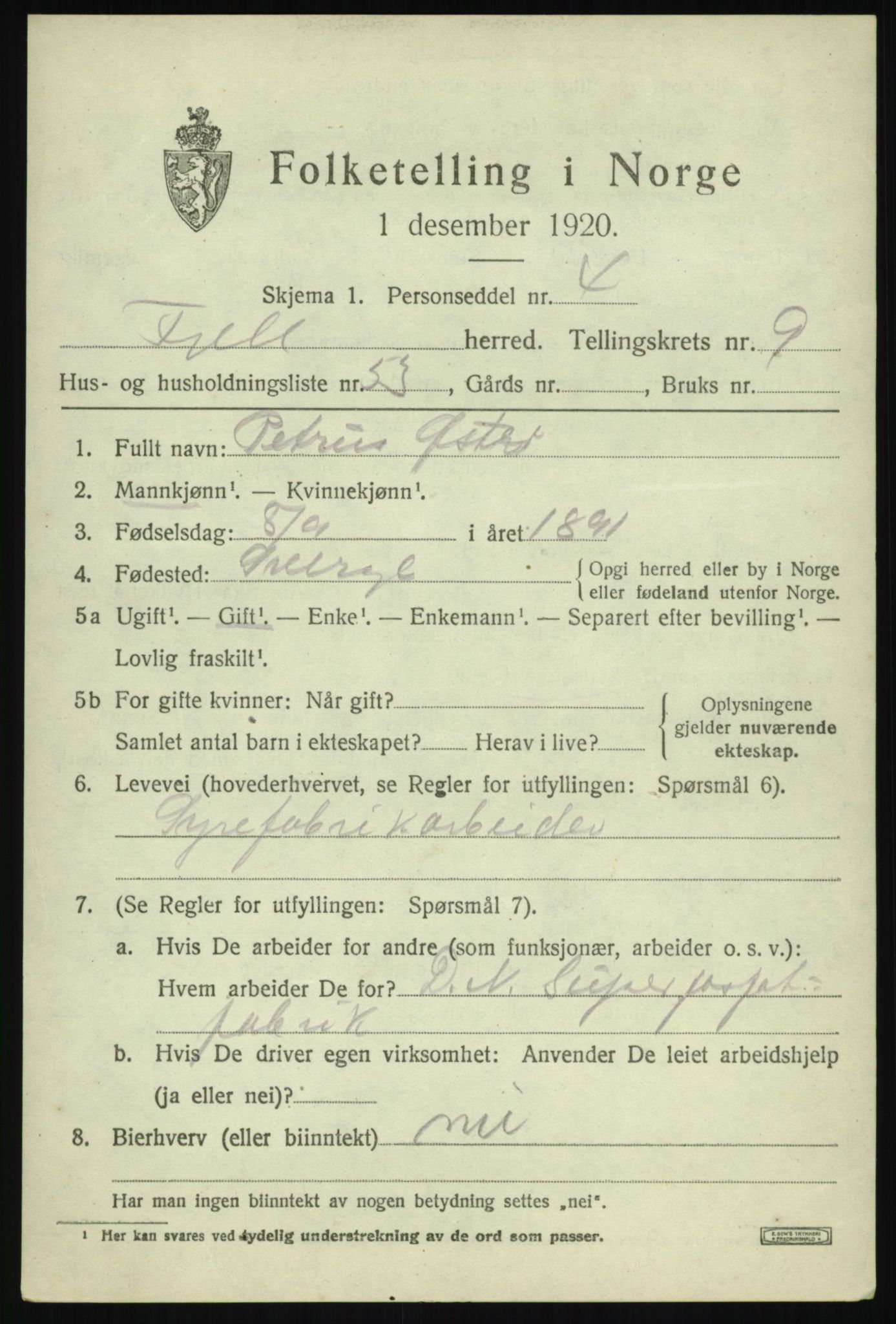 SAB, 1920 census for Fjell, 1920, p. 8748