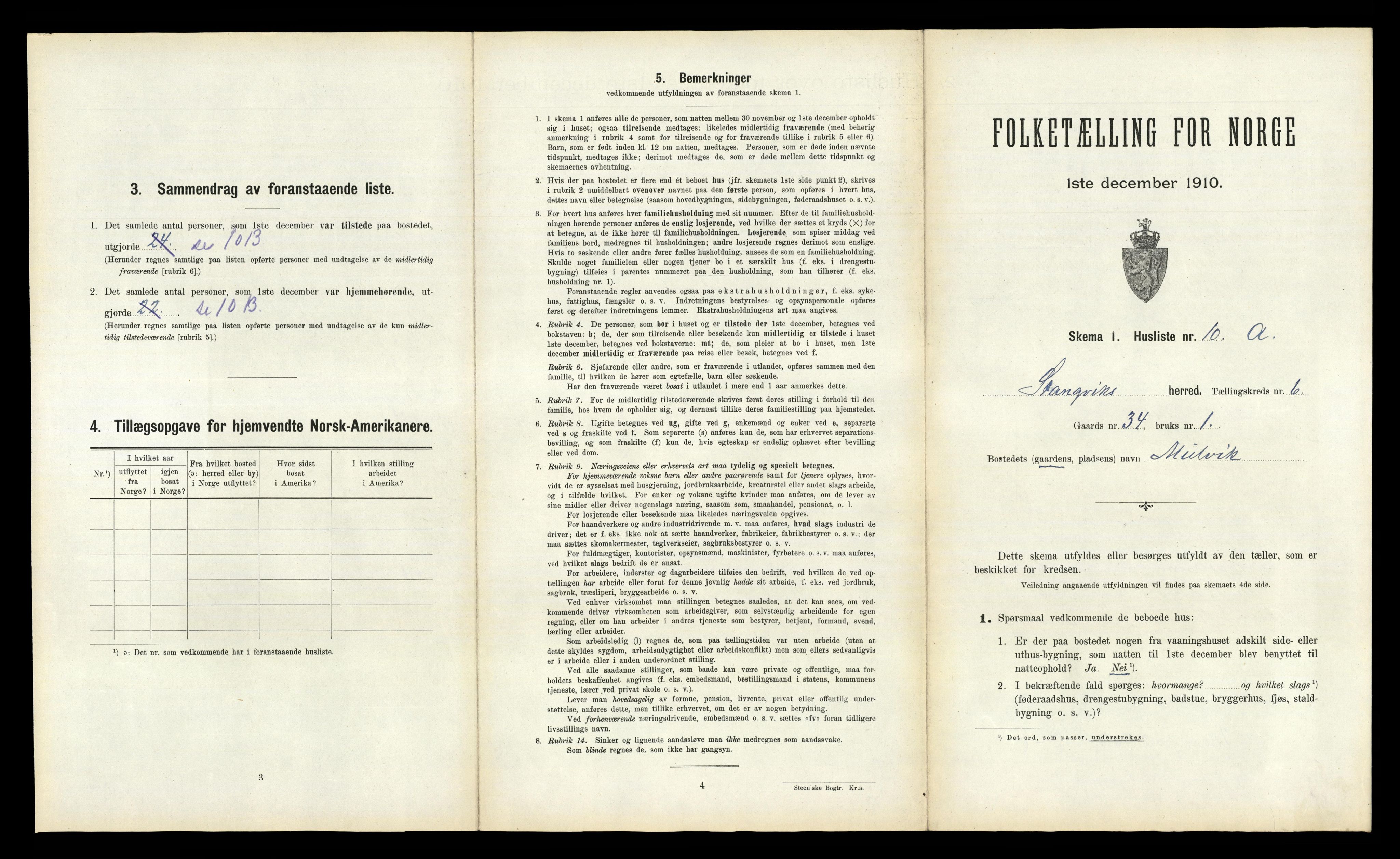 RA, 1910 census for Stangvik, 1910, p. 608