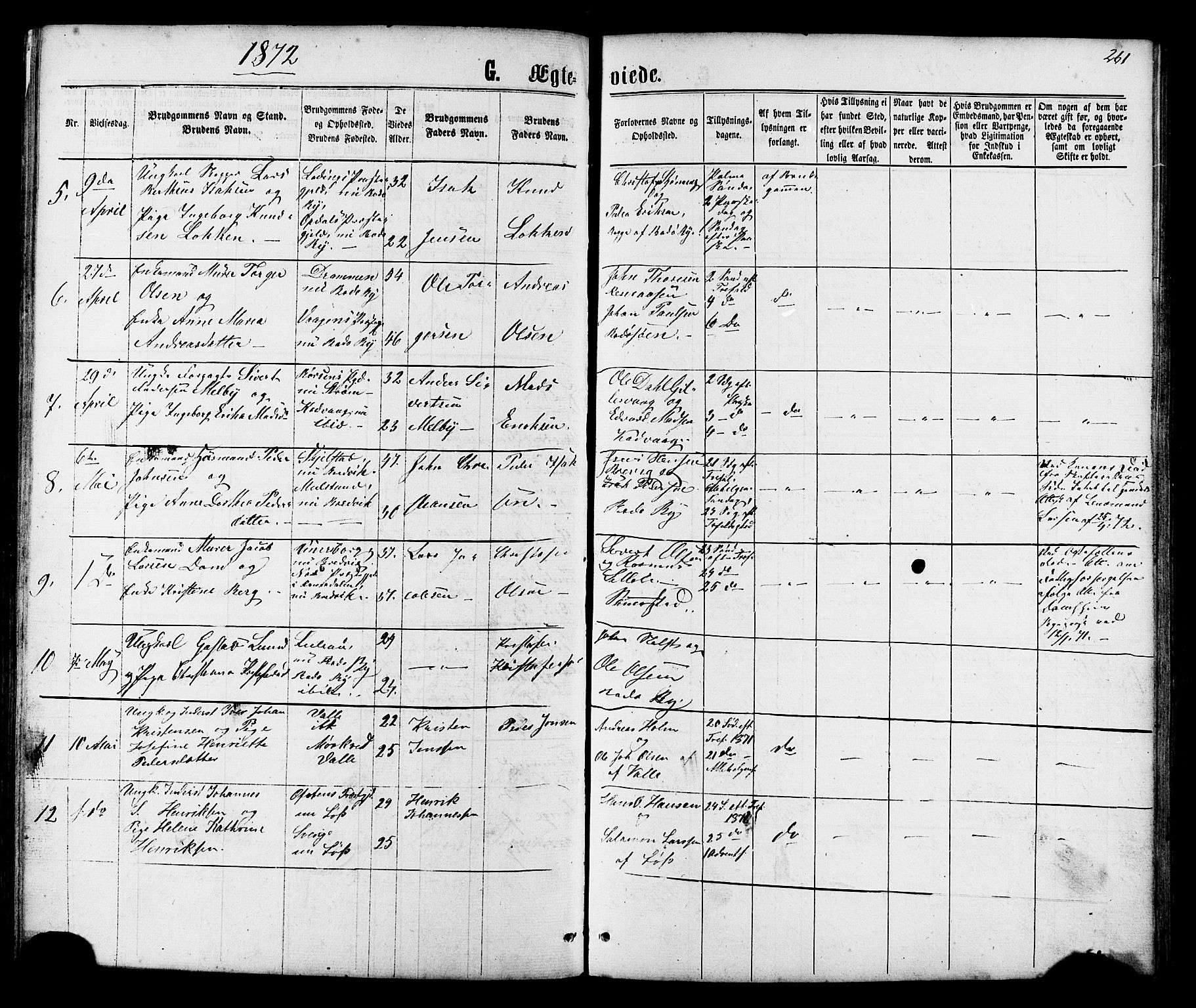 Ministerialprotokoller, klokkerbøker og fødselsregistre - Nordland, AV/SAT-A-1459/801/L0029: Parish register (copy) no. 801C04, 1868-1878, p. 261