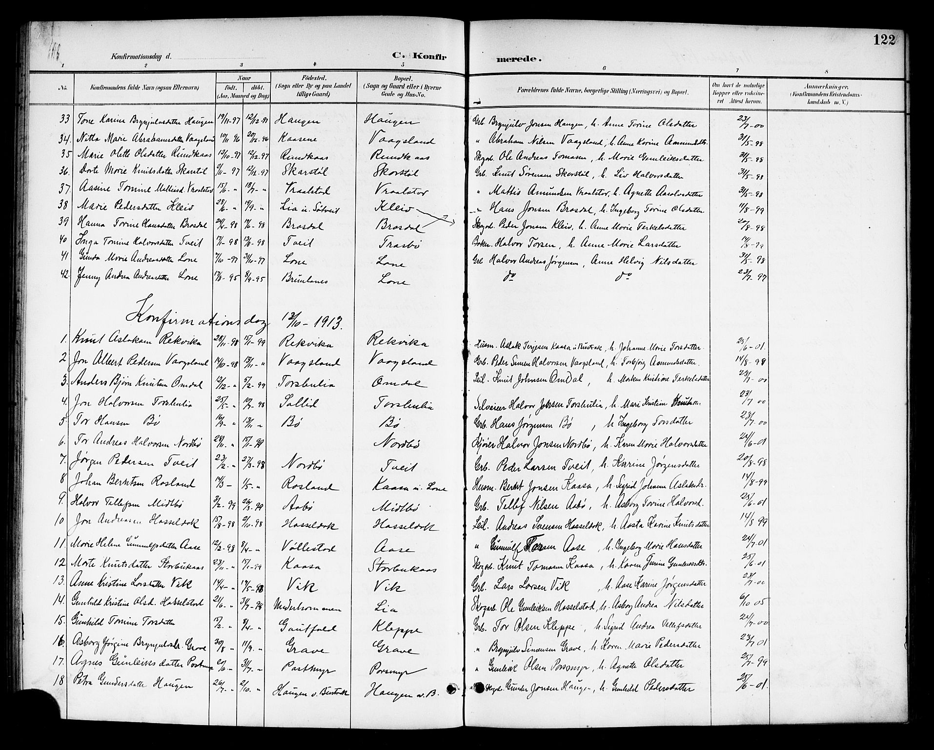 Drangedal kirkebøker, SAKO/A-258/G/Gb/L0002: Parish register (copy) no. II 2, 1895-1918, p. 122