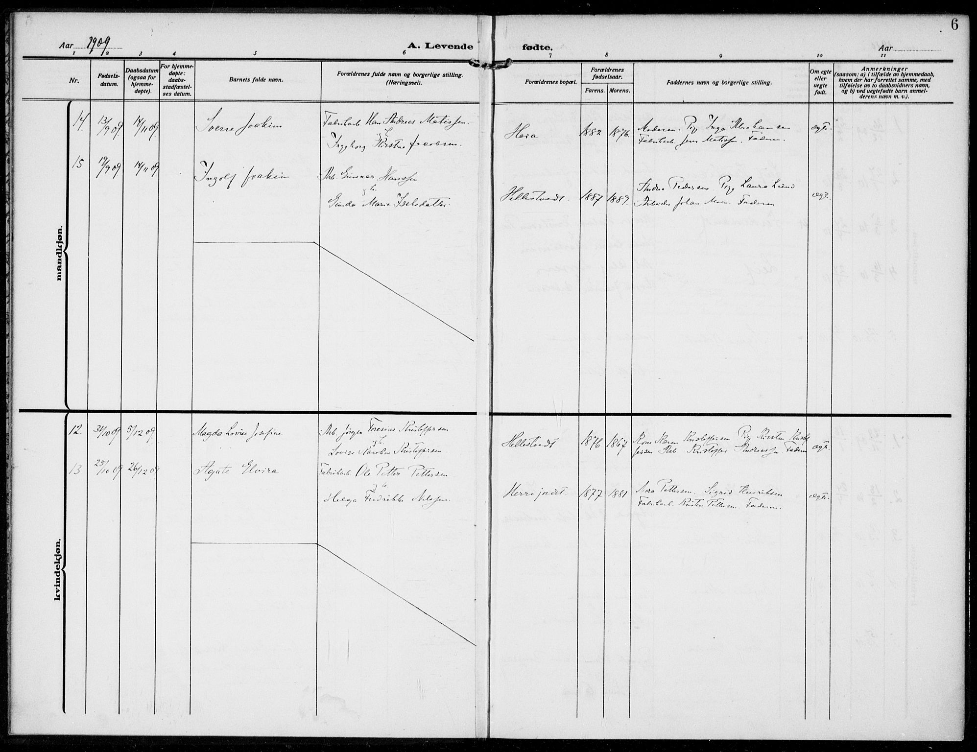 Bamble kirkebøker, SAKO/A-253/F/Fc/L0001: Parish register (official) no. III 1, 1909-1916, p. 6