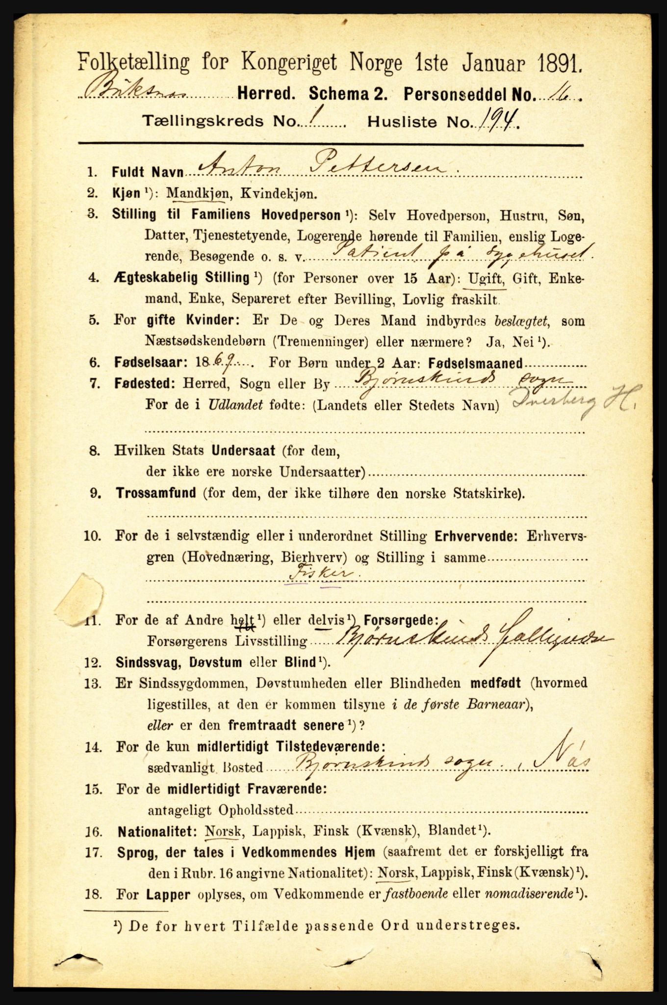 RA, 1891 census for 1860 Buksnes, 1891, p. 1499