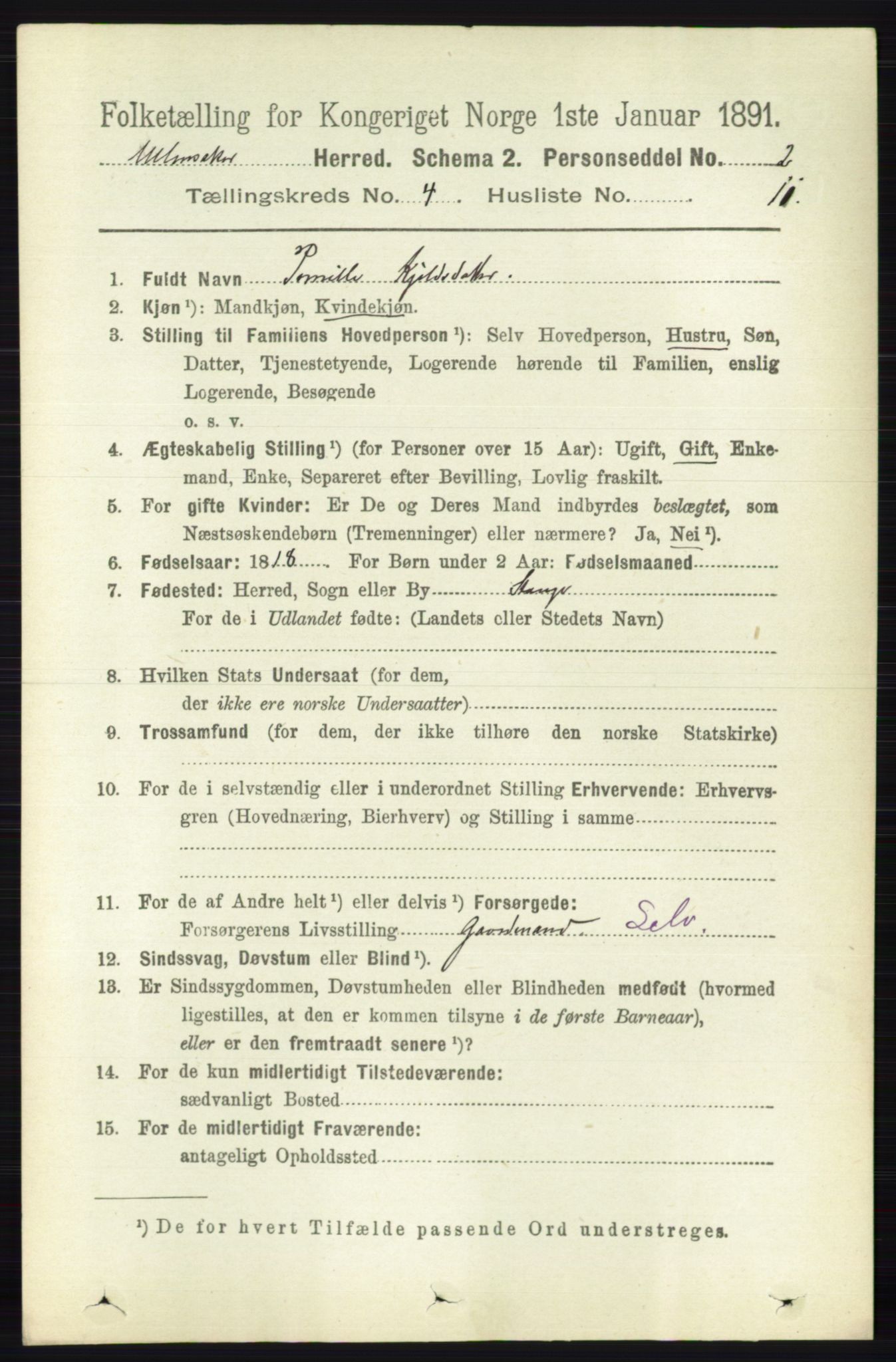 RA, 1891 census for 0235 Ullensaker, 1891, p. 1564