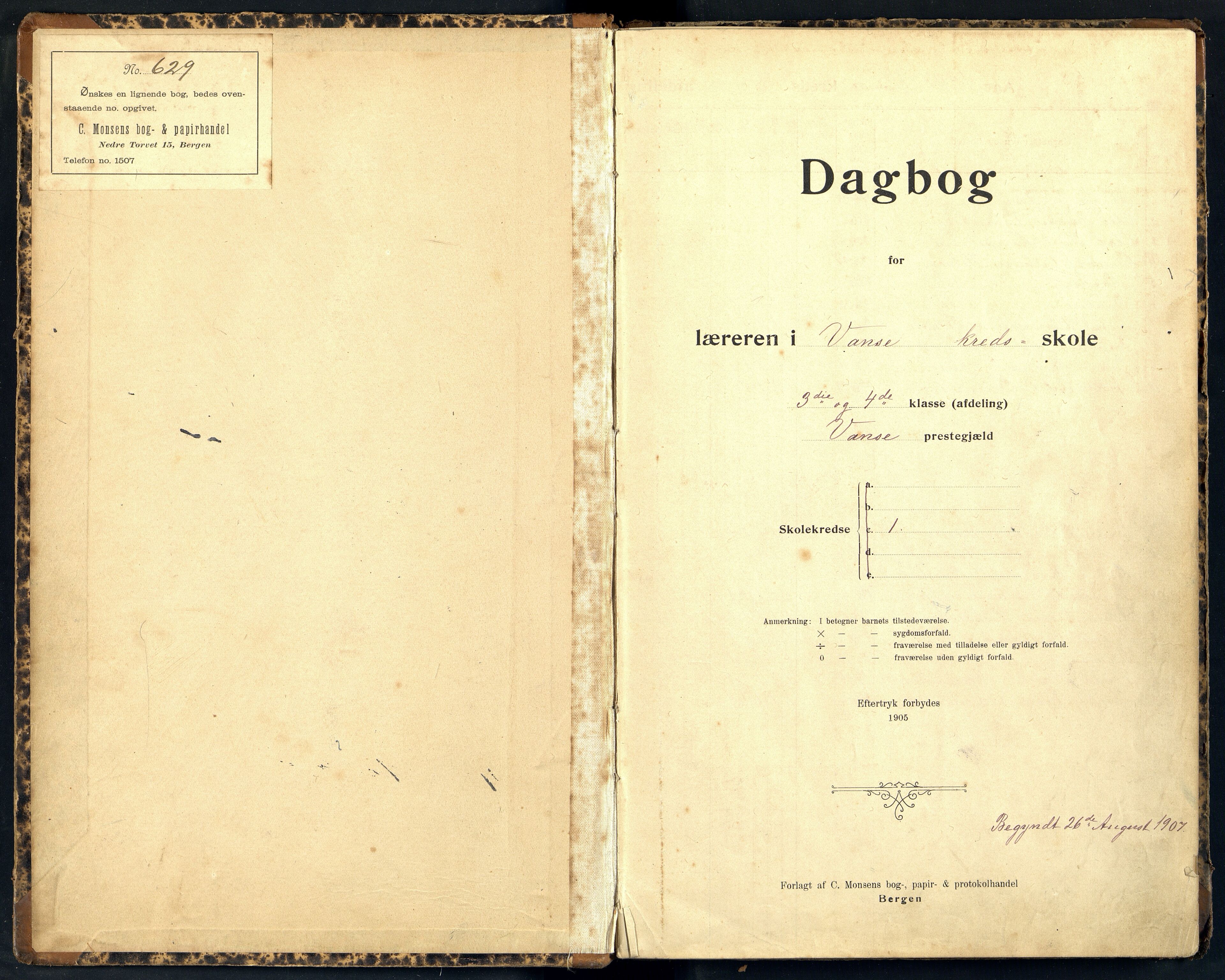 Lista kommune - Vanse Skole, ARKSOR/1003LI550/I/L0006: Dagbok, 1907-1923