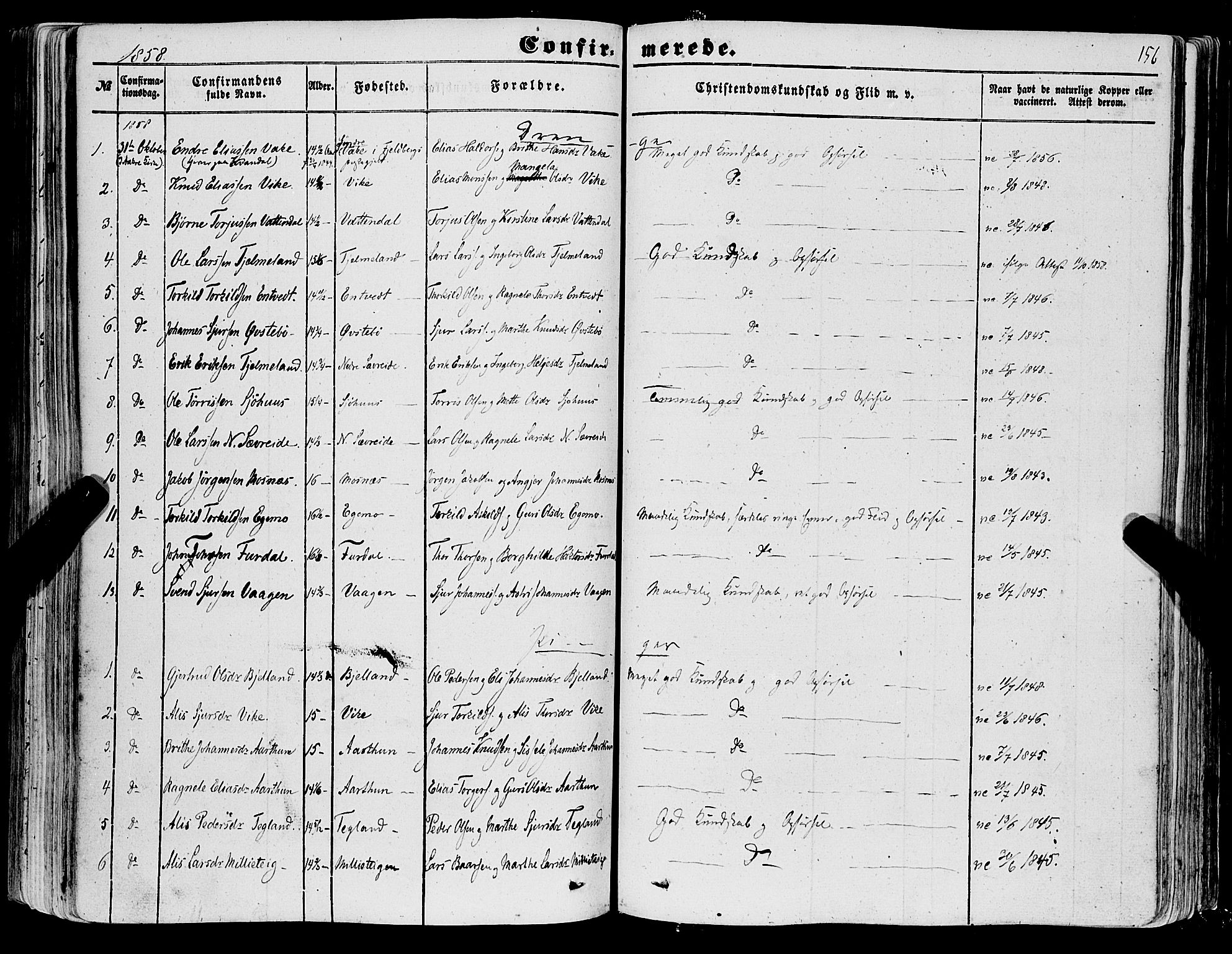 Skånevik sokneprestembete, SAB/A-77801/H/Haa: Parish register (official) no. A 5I, 1848-1869, p. 156