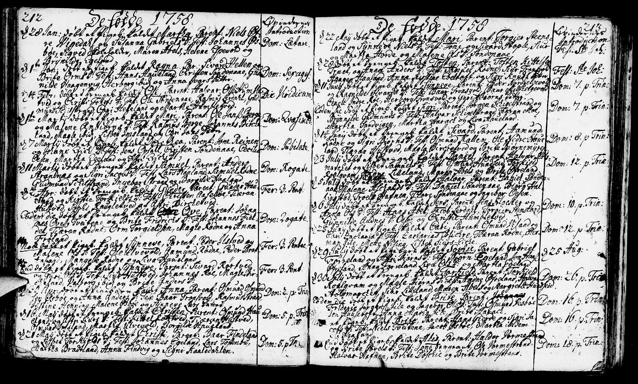 Vikedal sokneprestkontor, AV/SAST-A-101840/01/IV: Parish register (official) no. A 1, 1737-1778, p. 212-213