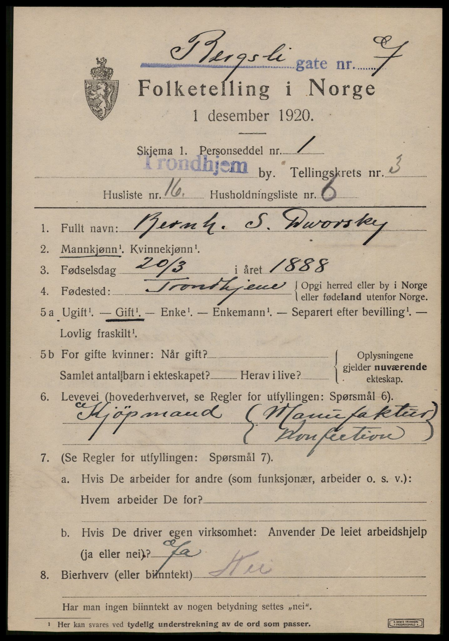SAT, 1920 census for Trondheim, 1920, p. 35944