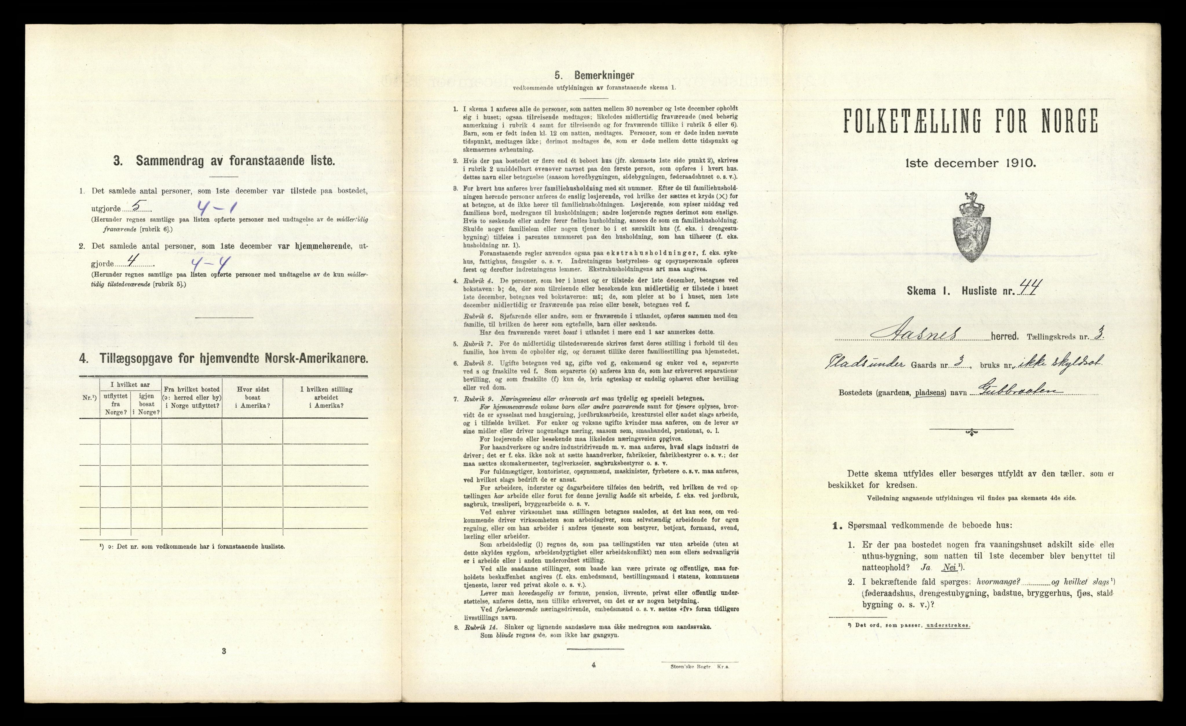 RA, 1910 census for Åsnes, 1910, p. 338