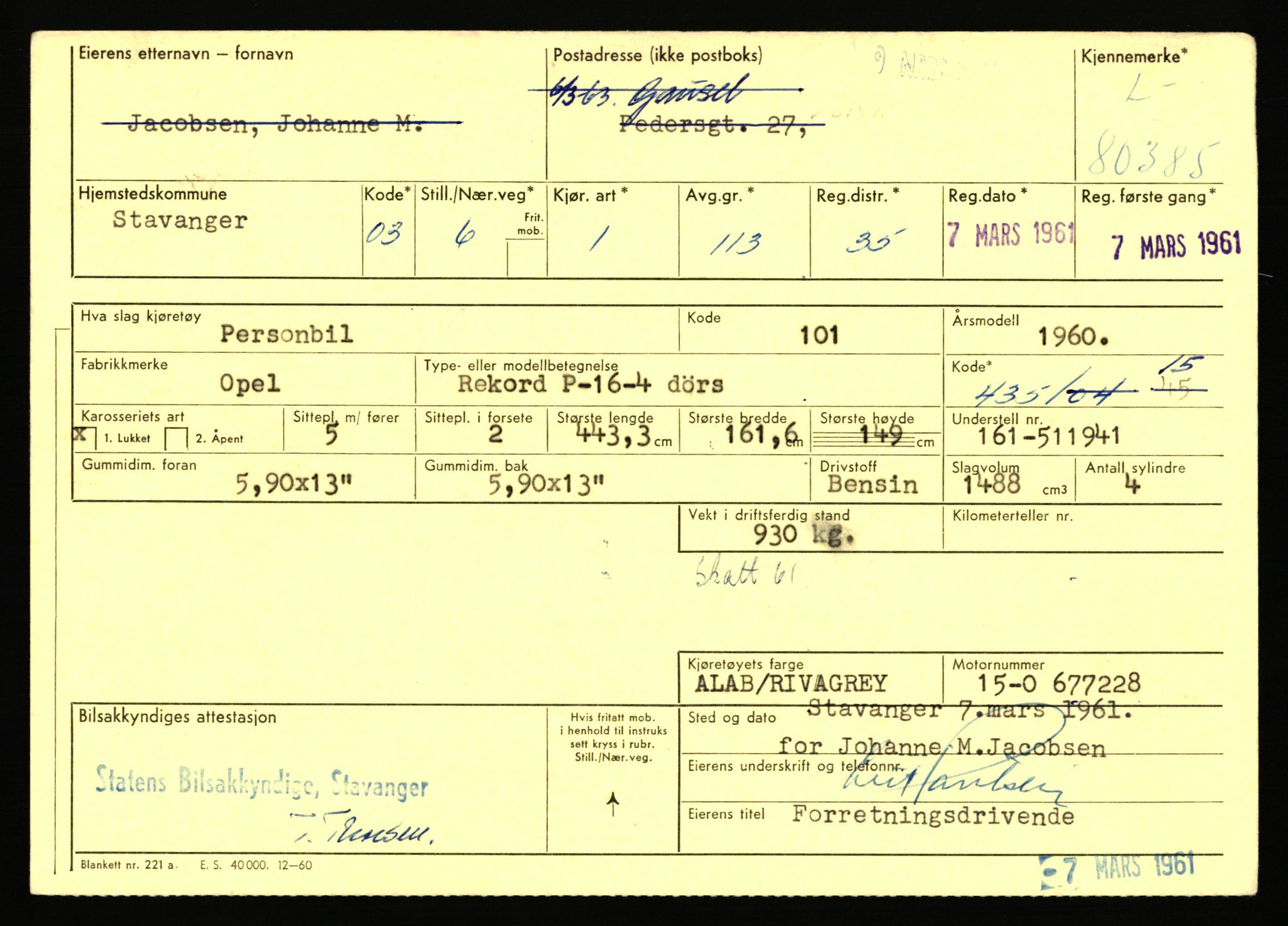 Stavanger trafikkstasjon, AV/SAST-A-101942/0/F/L0070: L-78800 - L-80499, 1930-1971, p. 2458