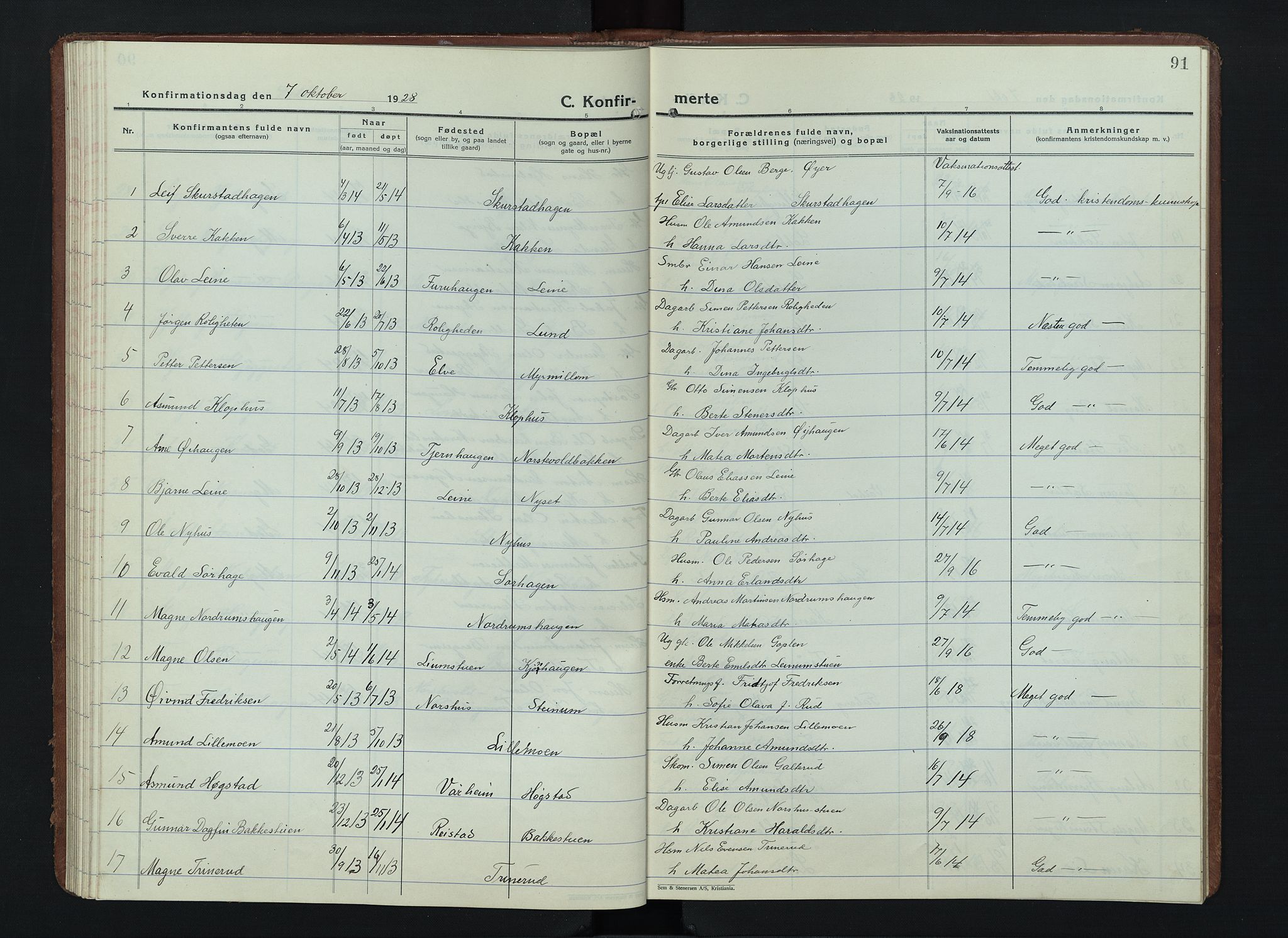 Østre Gausdal prestekontor, SAH/PREST-092/H/Ha/Hab/L0006: Parish register (copy) no. 6, 1922-1945, p. 91