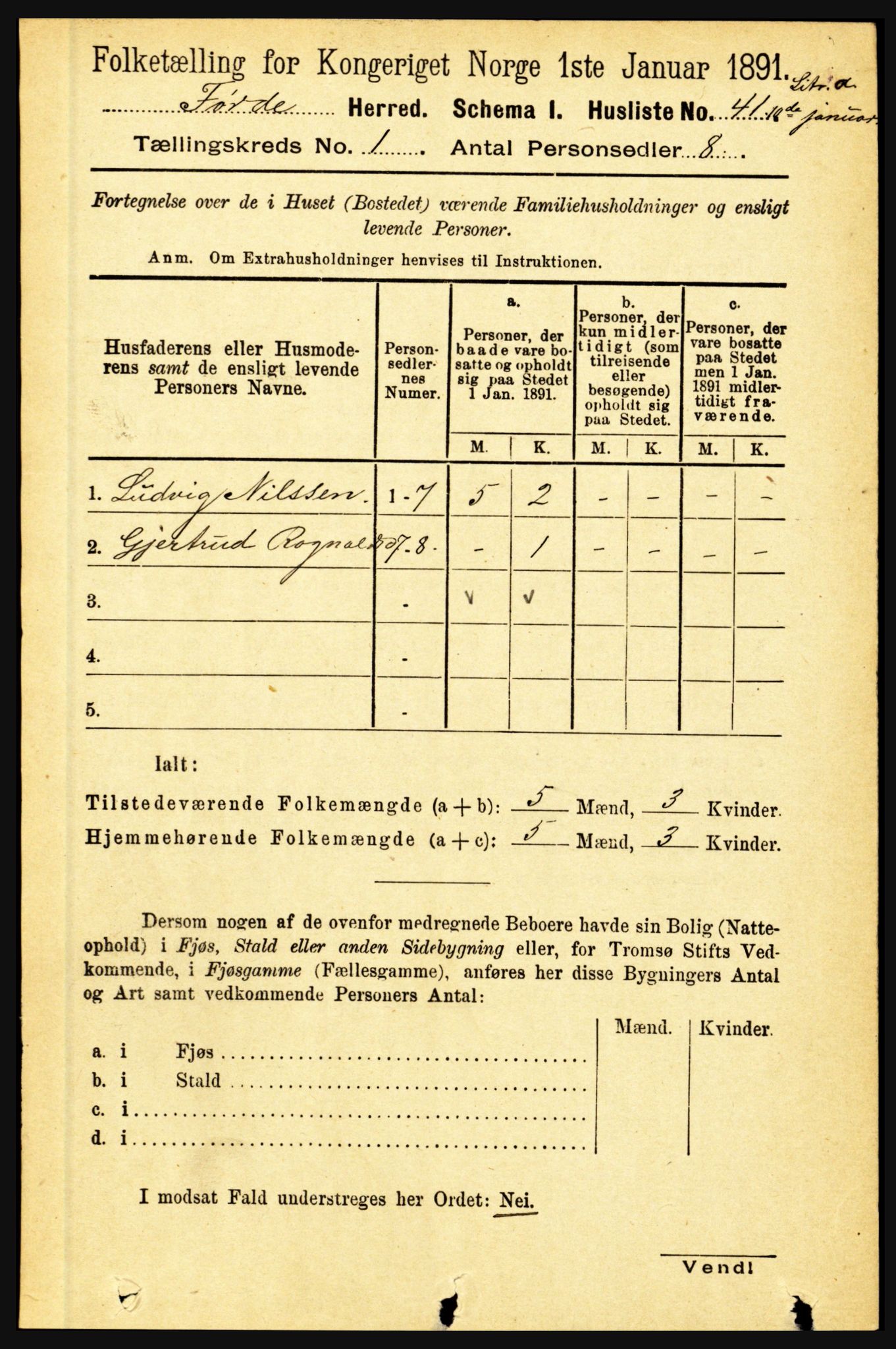 RA, 1891 census for 1432 Førde, 1891, p. 85