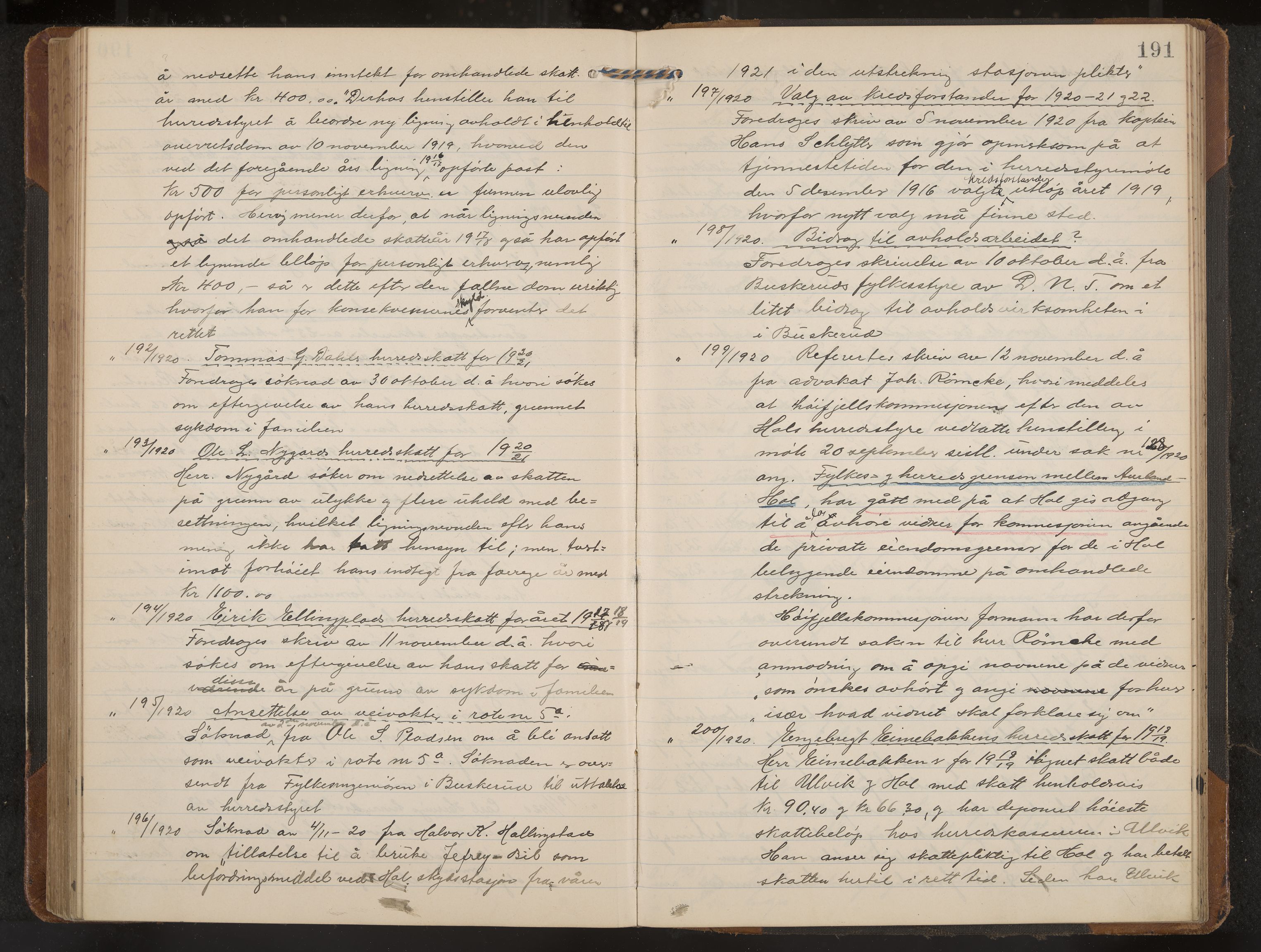 Hol formannskap og sentraladministrasjon, IKAK/0620021-1/A/L0006: Møtebok, 1916-1922, p. 191