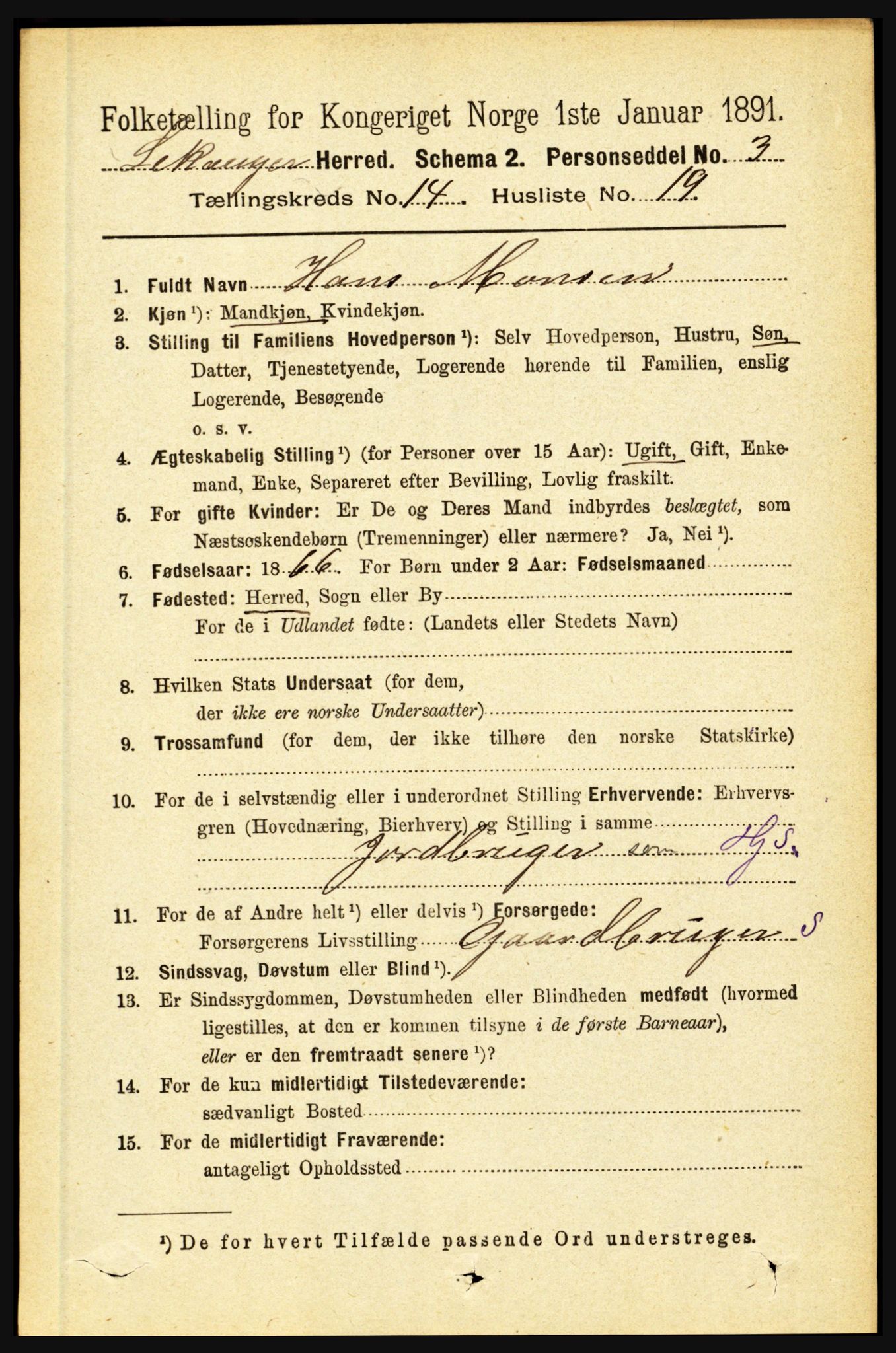 RA, 1891 census for 1419 Leikanger, 1891, p. 2815