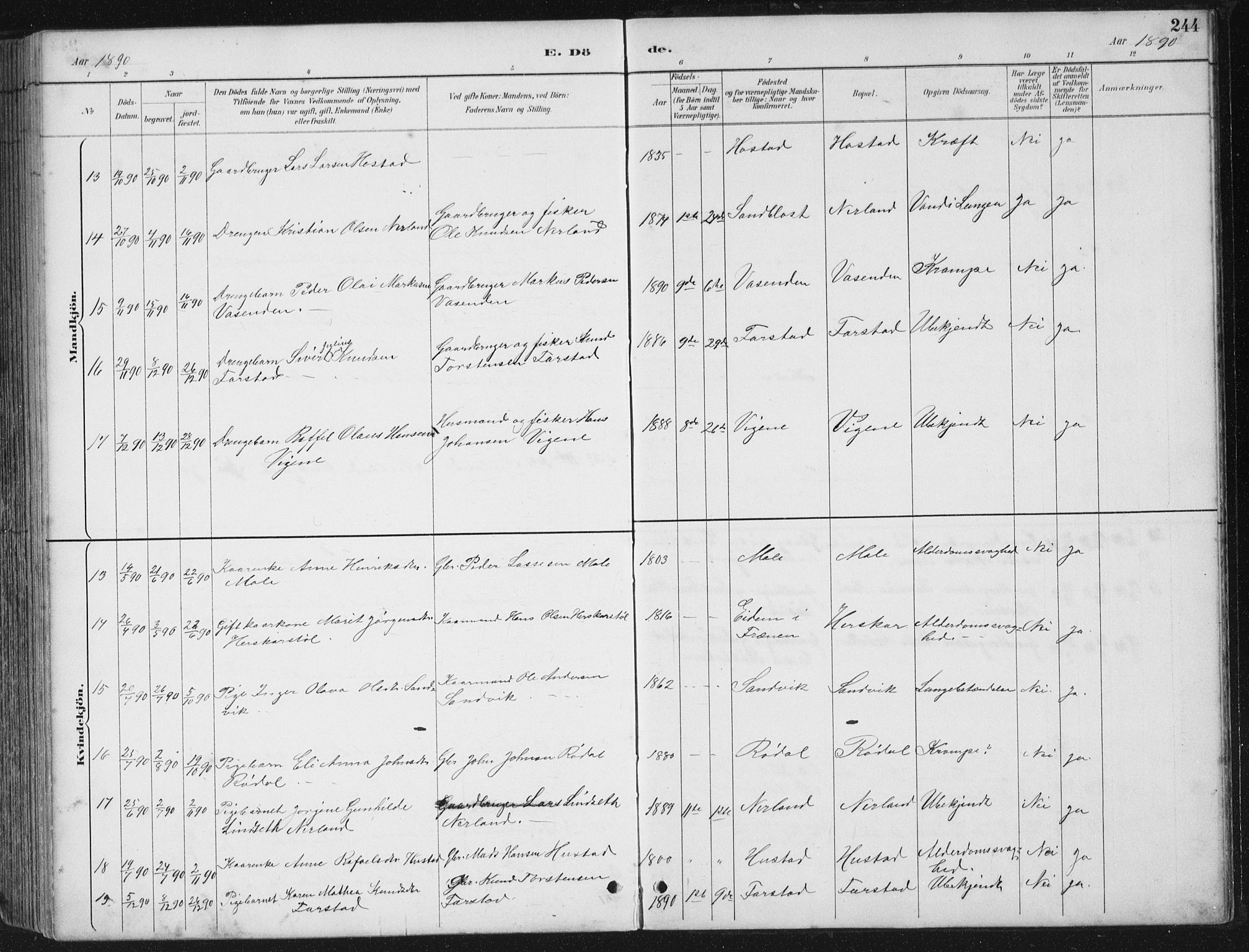 Ministerialprotokoller, klokkerbøker og fødselsregistre - Møre og Romsdal, AV/SAT-A-1454/567/L0783: Parish register (copy) no. 567C03, 1887-1903, p. 244