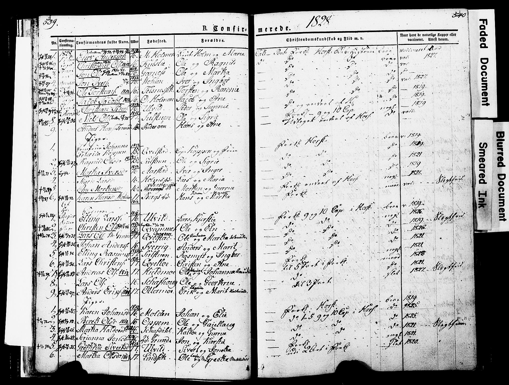 Ministerialprotokoller, klokkerbøker og fødselsregistre - Nord-Trøndelag, AV/SAT-A-1458/723/L0243: Parish register (official) no. 723A12, 1822-1851, p. 539-540