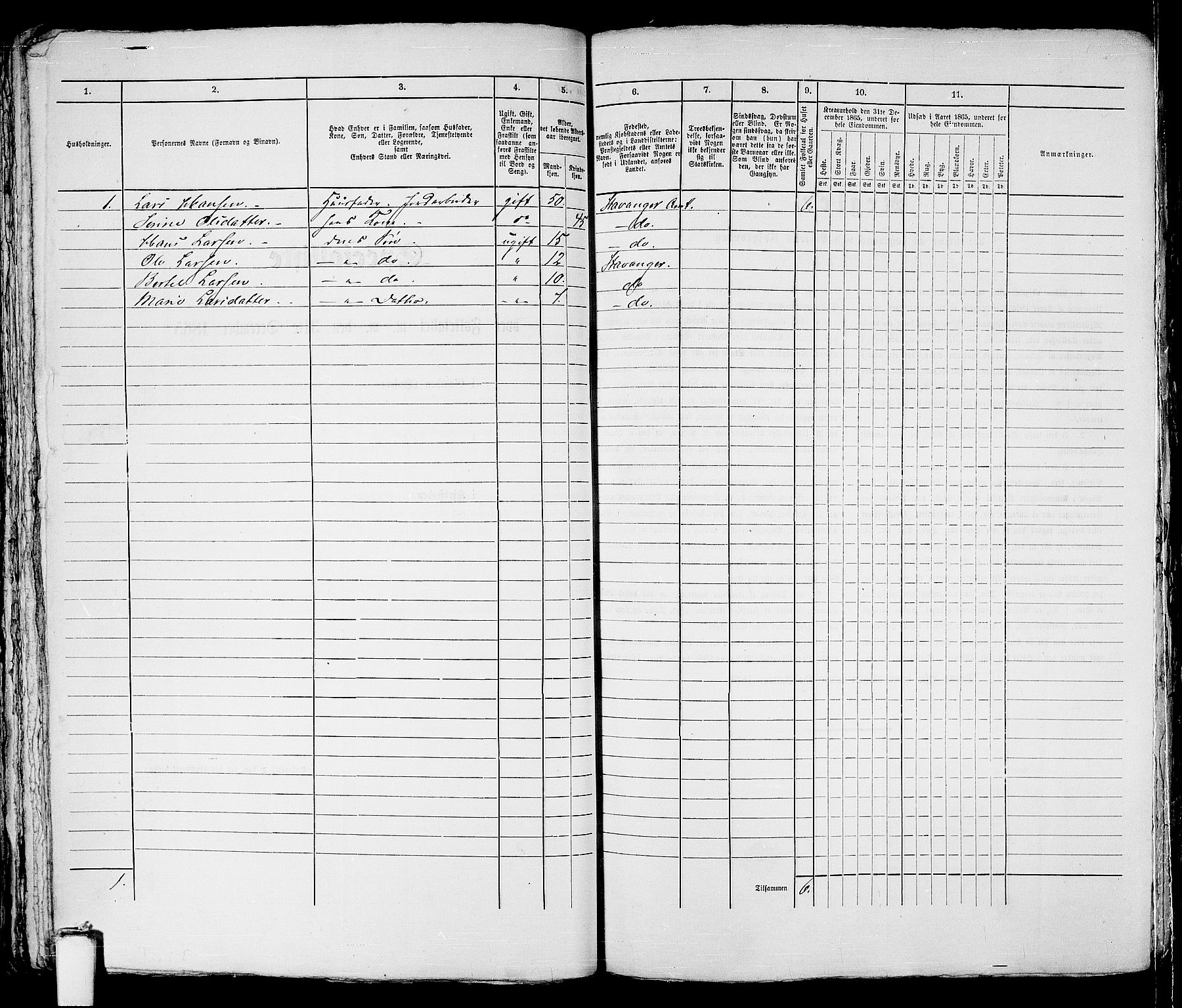 RA, 1865 census for Stavanger, 1865, p. 1200