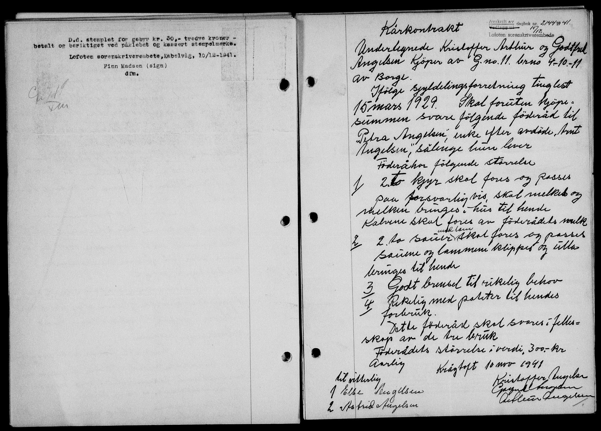 Lofoten sorenskriveri, SAT/A-0017/1/2/2C/L0009a: Mortgage book no. 9a, 1941-1942, Diary no: : 2144/1941