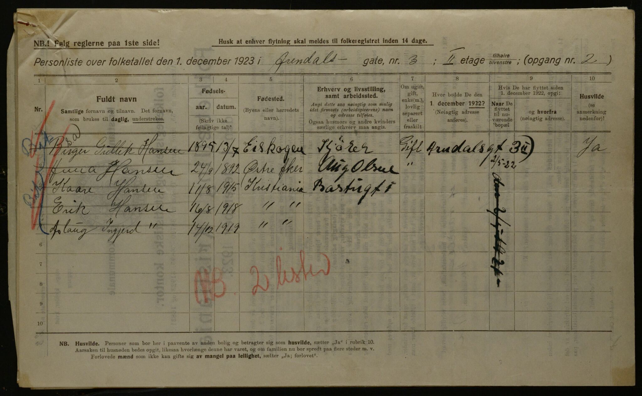 OBA, Municipal Census 1923 for Kristiania, 1923, p. 2211