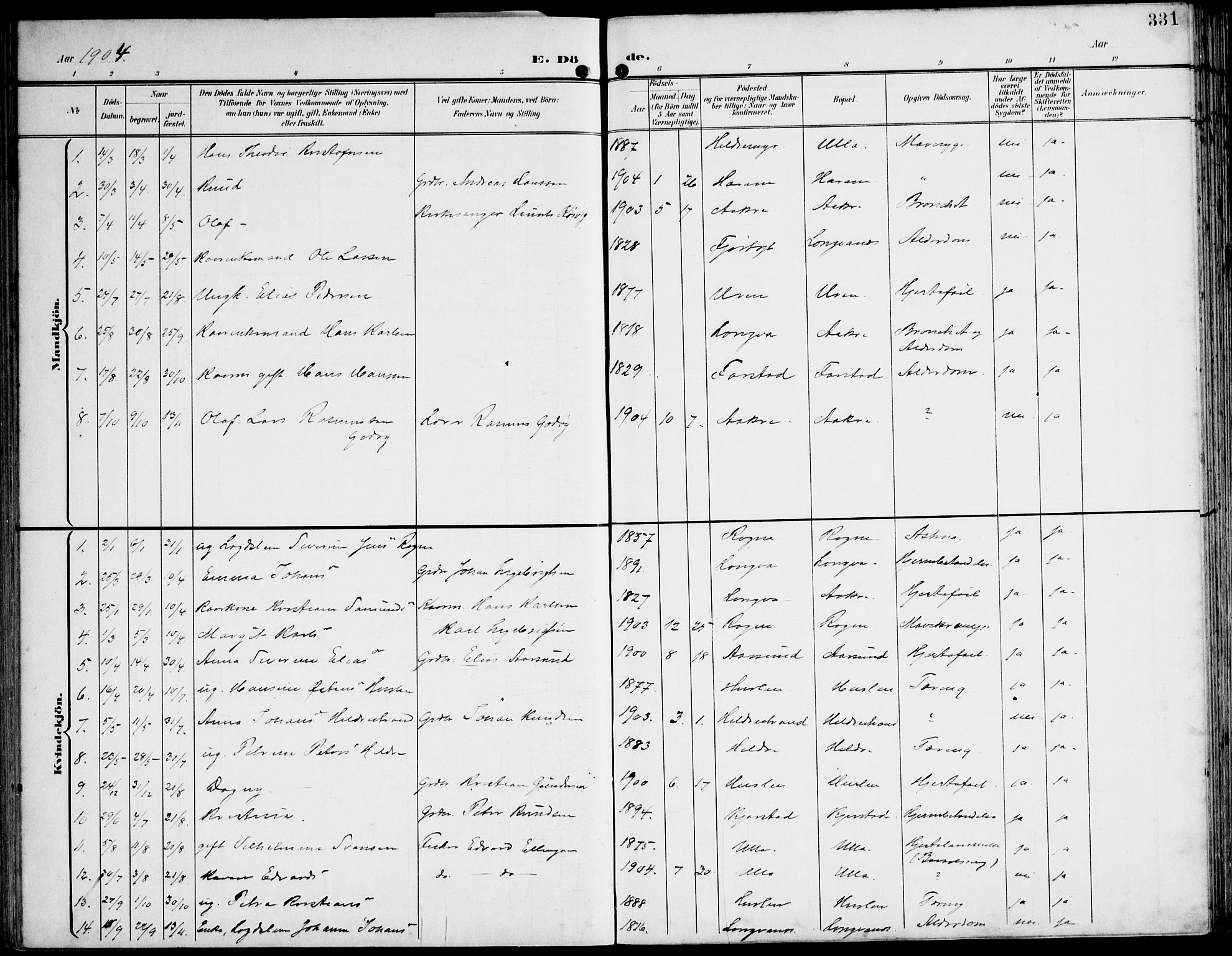 Ministerialprotokoller, klokkerbøker og fødselsregistre - Møre og Romsdal, SAT/A-1454/536/L0511: Parish register (copy) no. 536C06, 1899-1944, p. 331