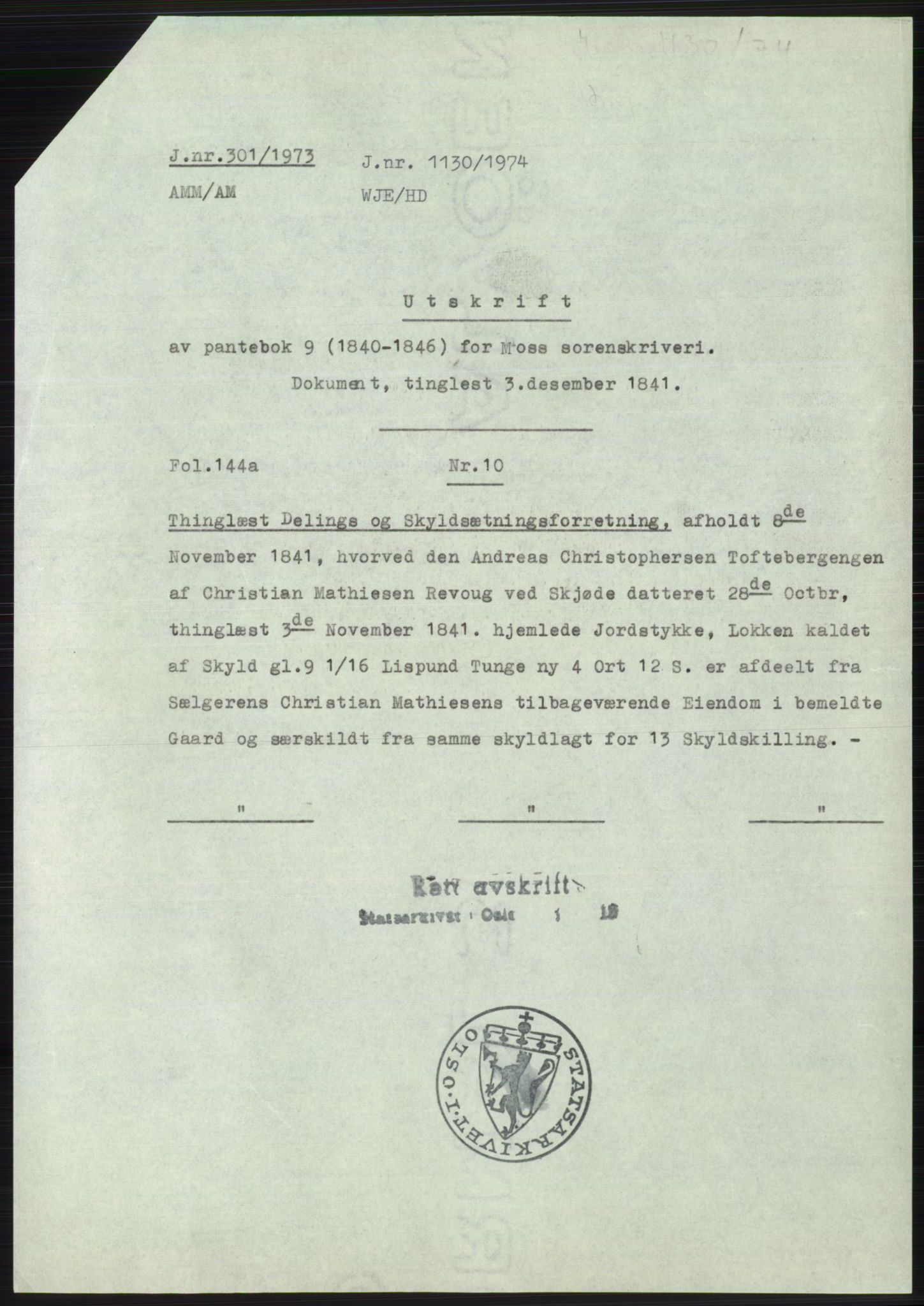 Statsarkivet i Oslo, AV/SAO-A-10621/Z/Zd/L0032: Avskrifter, j.nr 16-2349/1973, 1973, p. 52