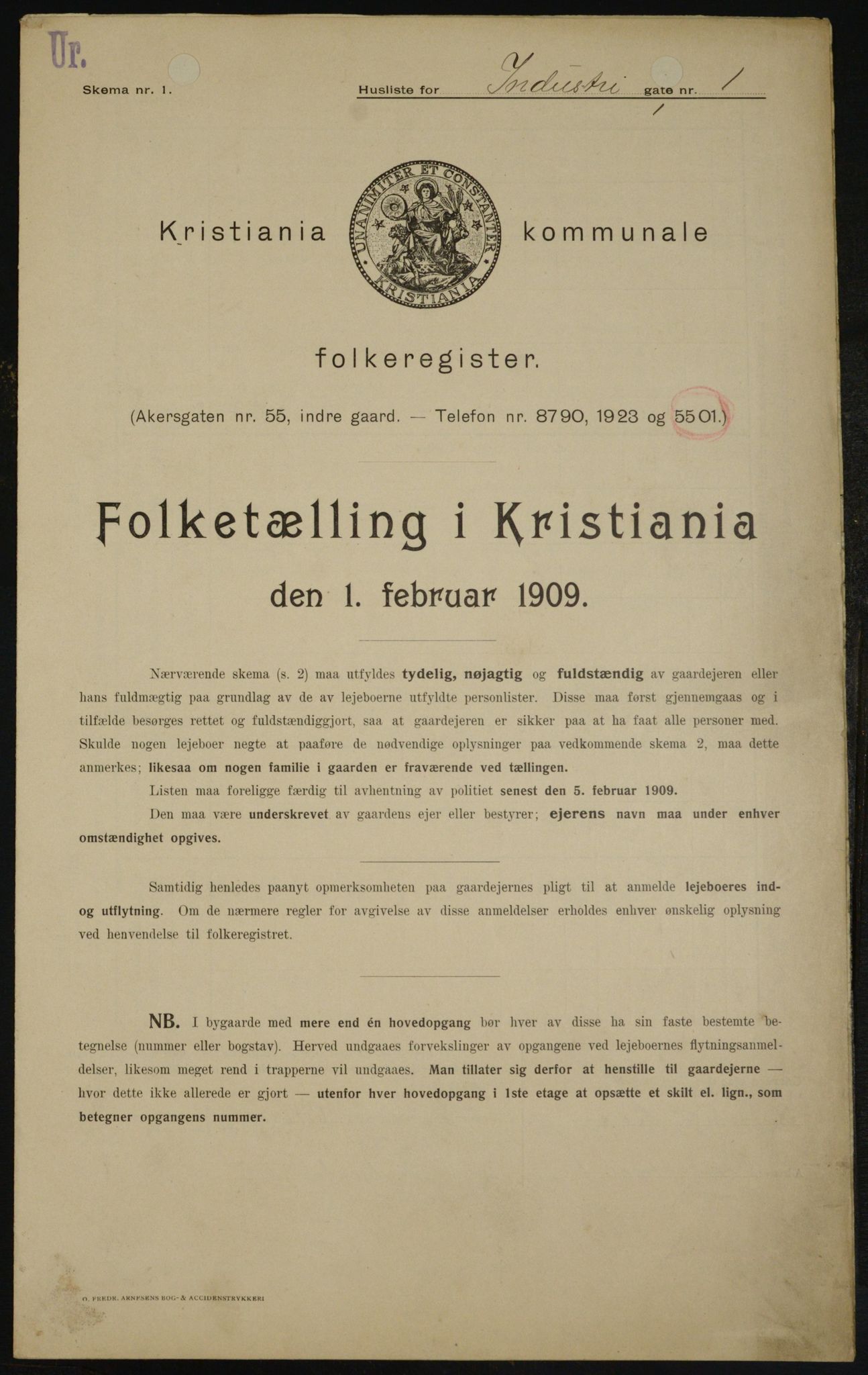 OBA, Municipal Census 1909 for Kristiania, 1909, p. 39455