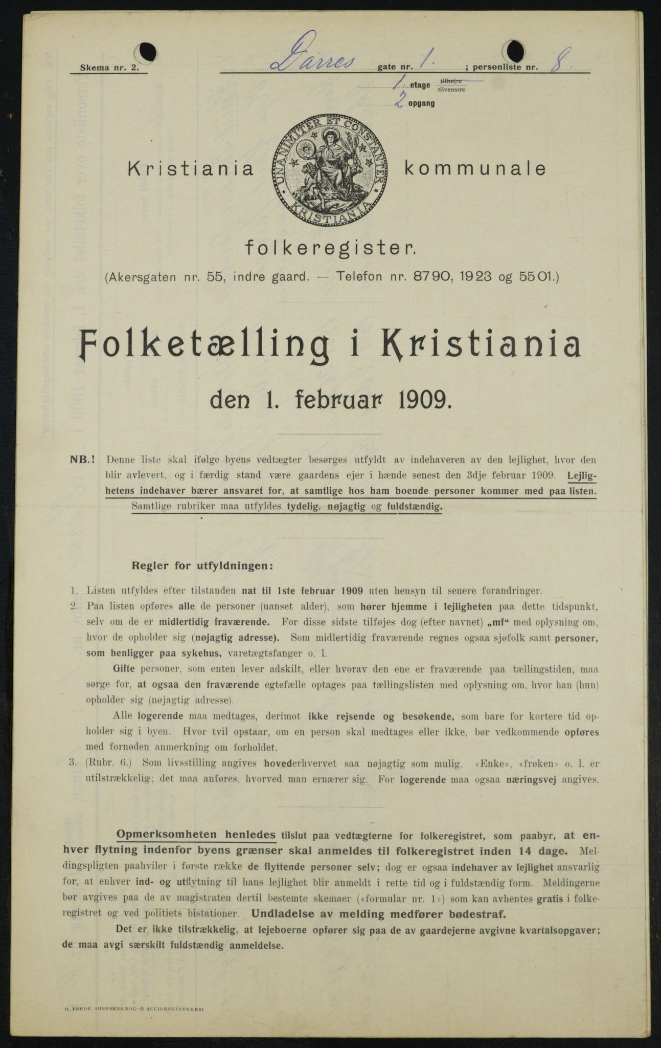 OBA, Municipal Census 1909 for Kristiania, 1909, p. 14037