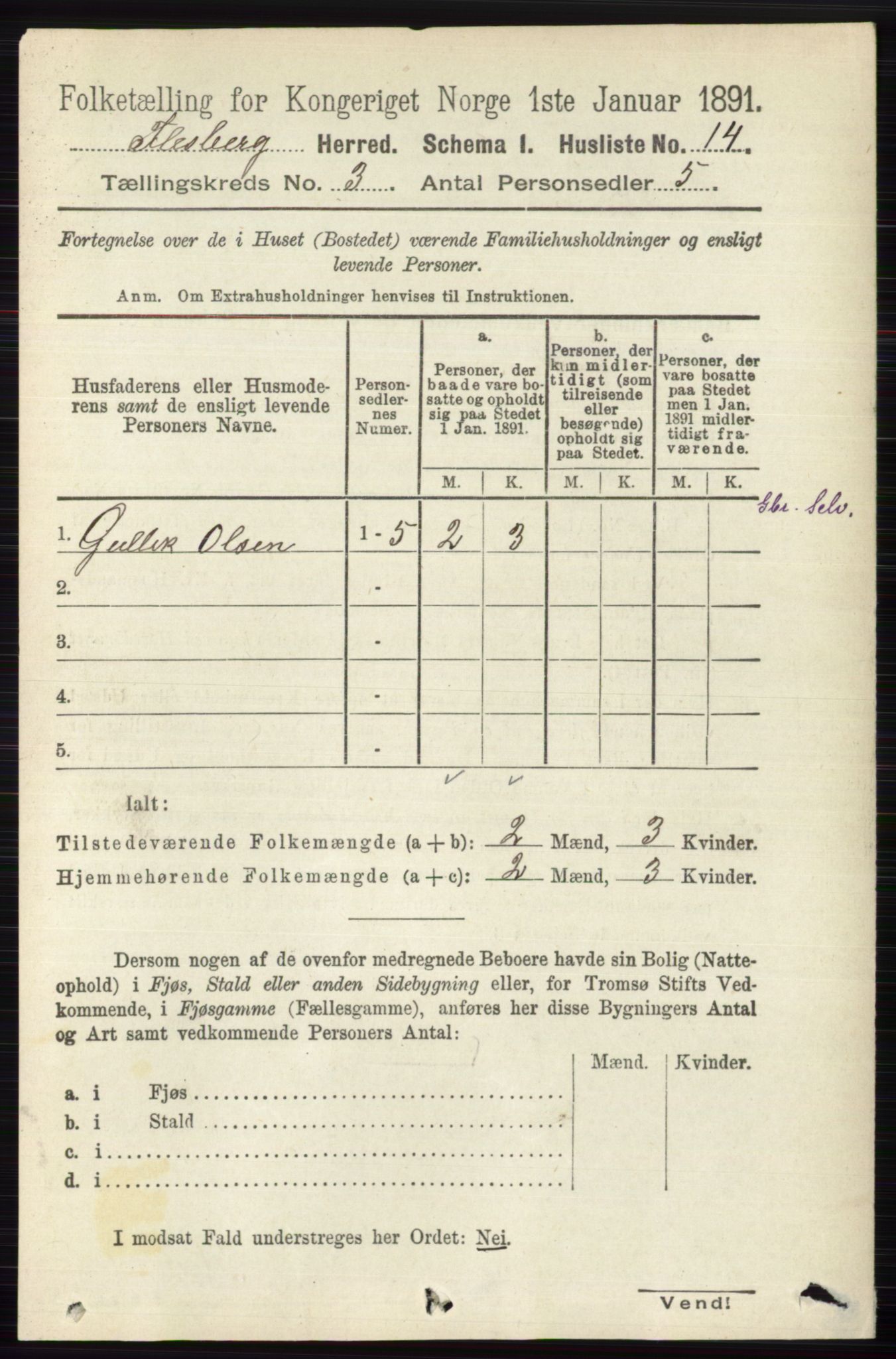 RA, 1891 census for 0631 Flesberg, 1891, p. 407