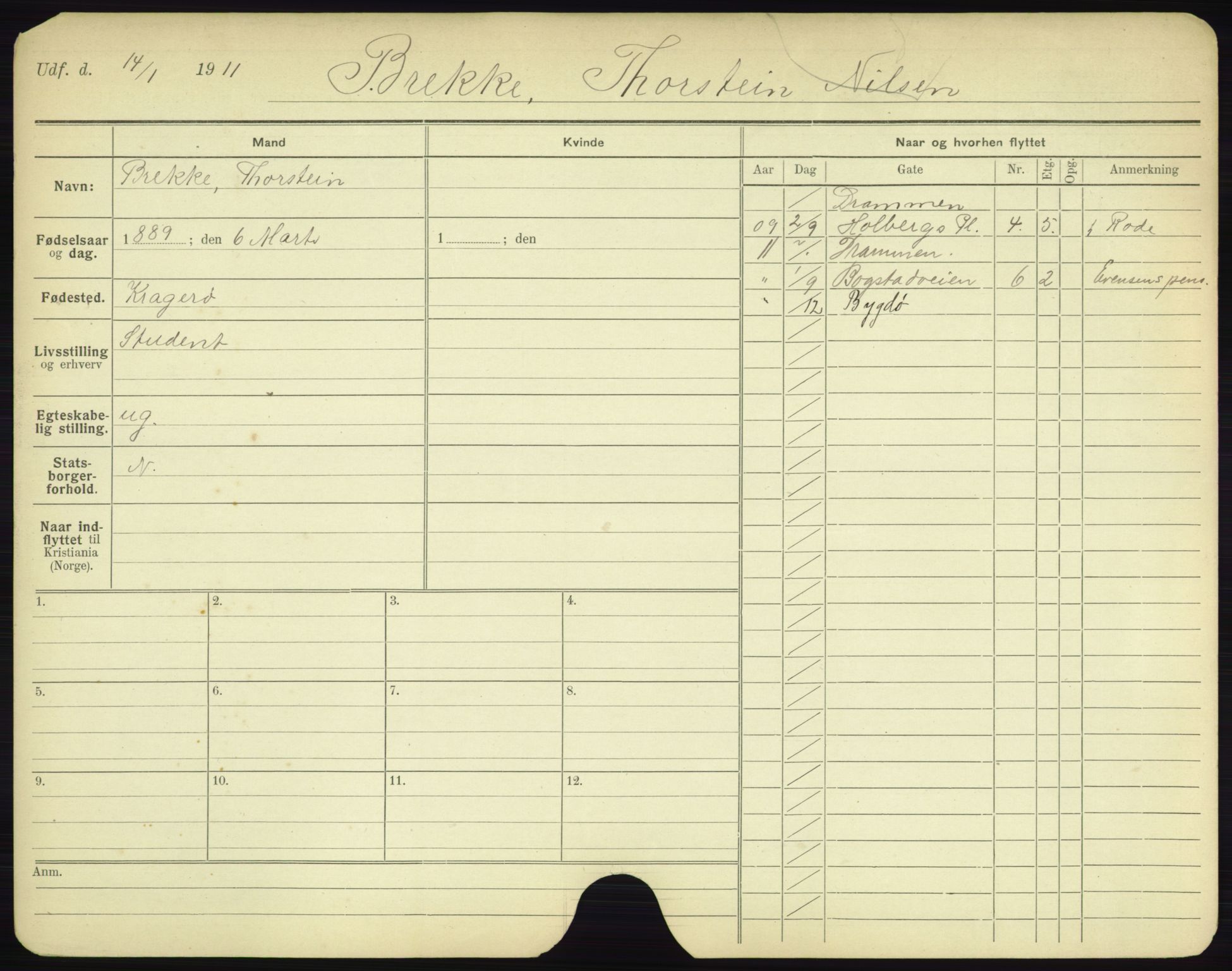 Oslo folkeregister, Registerkort, AV/SAO-A-11715/F/Fa/Fac/L0002: Menn, 1906-1914, p. 276a