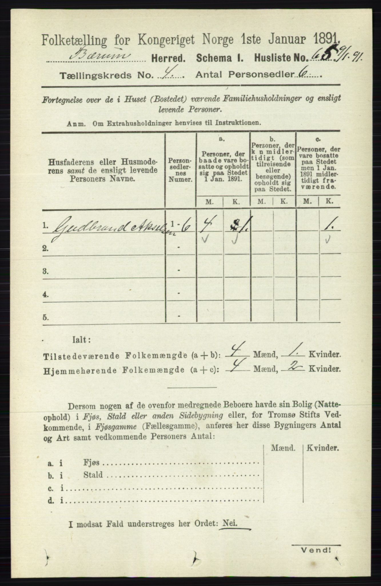 RA, 1891 census for 0219 Bærum, 1891, p. 2470