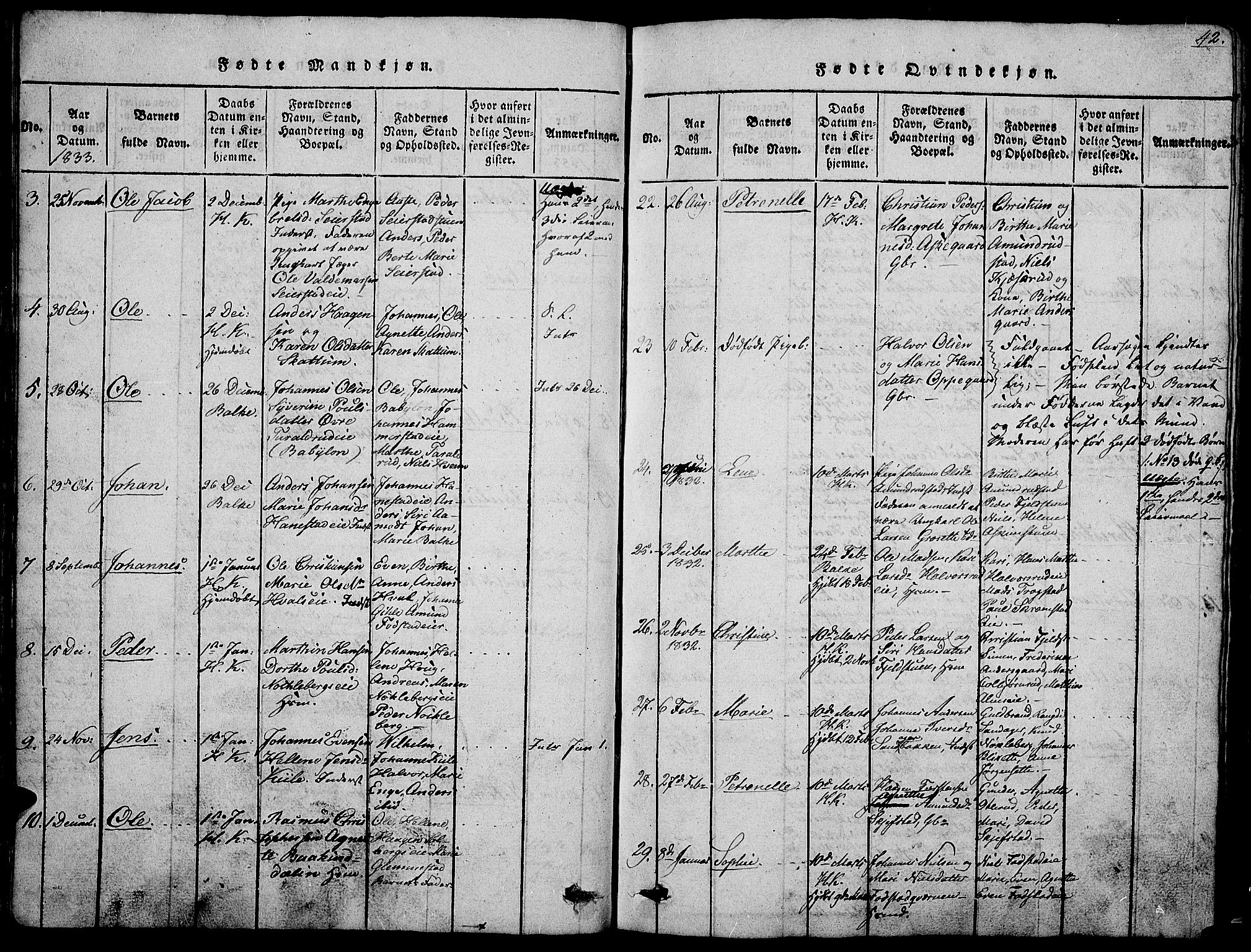 Østre Toten prestekontor, SAH/PREST-104/H/Ha/Hab/L0001: Parish register (copy) no. 1, 1827-1839, p. 42