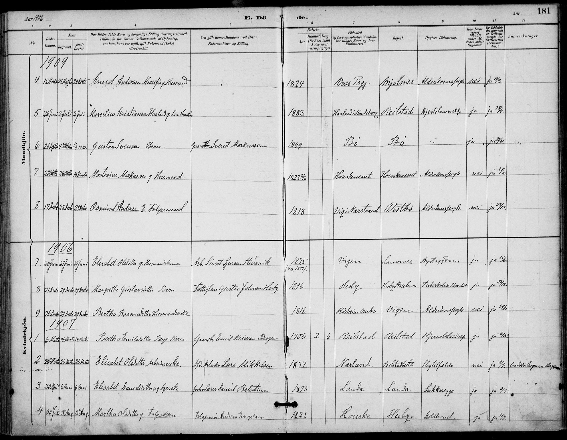 Finnøy sokneprestkontor, AV/SAST-A-101825/H/Ha/Haa/L0011: Parish register (official) no. A 11, 1891-1910, p. 181