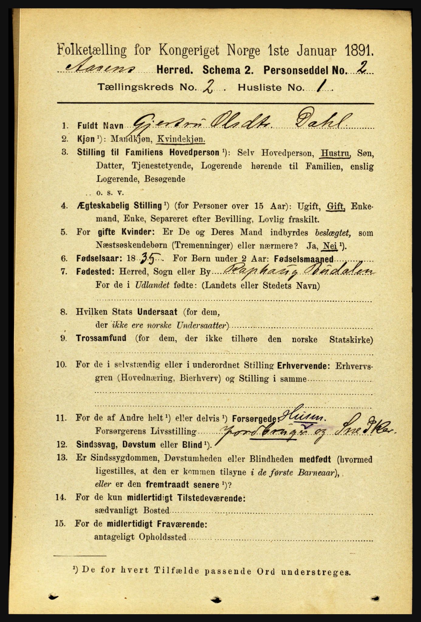 RA, 1891 census for 1716 Åsen, 1891, p. 607