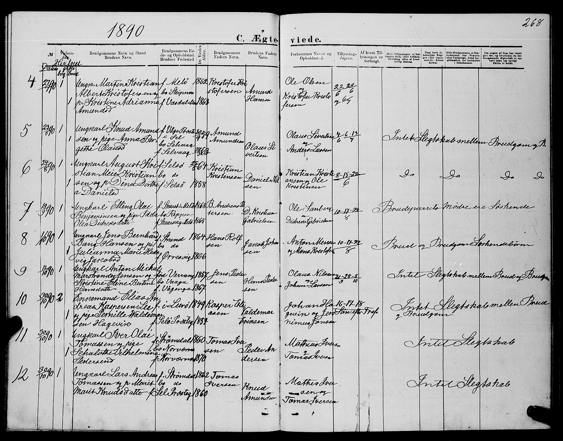 Ministerialprotokoller, klokkerbøker og fødselsregistre - Nordland, SAT/A-1459/841/L0620: Parish register (copy) no. 841C04, 1877-1896, p. 268